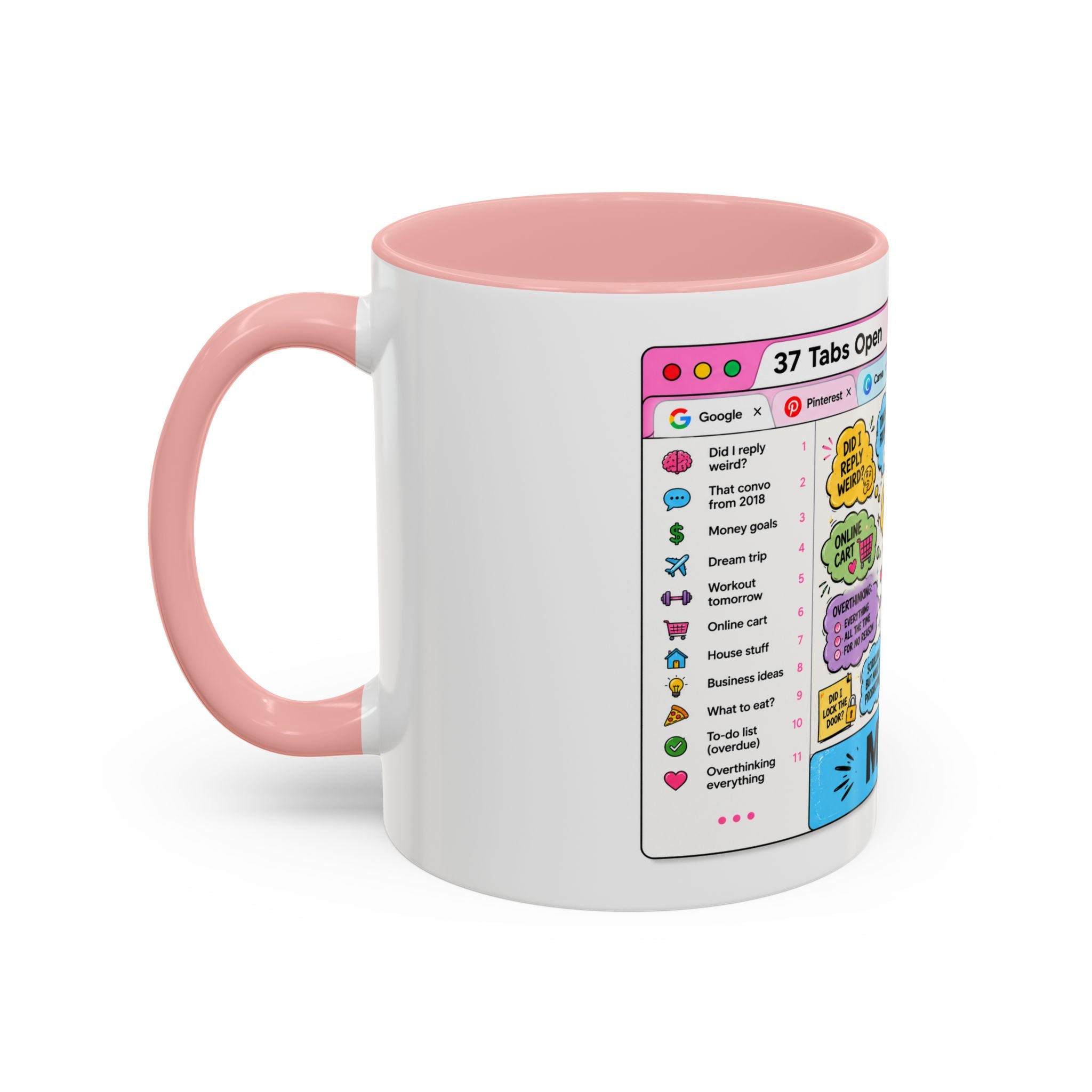 Coffee Mug — "My Brain: 37 Tabs Open" Illustrated Ceramic Accent Mug