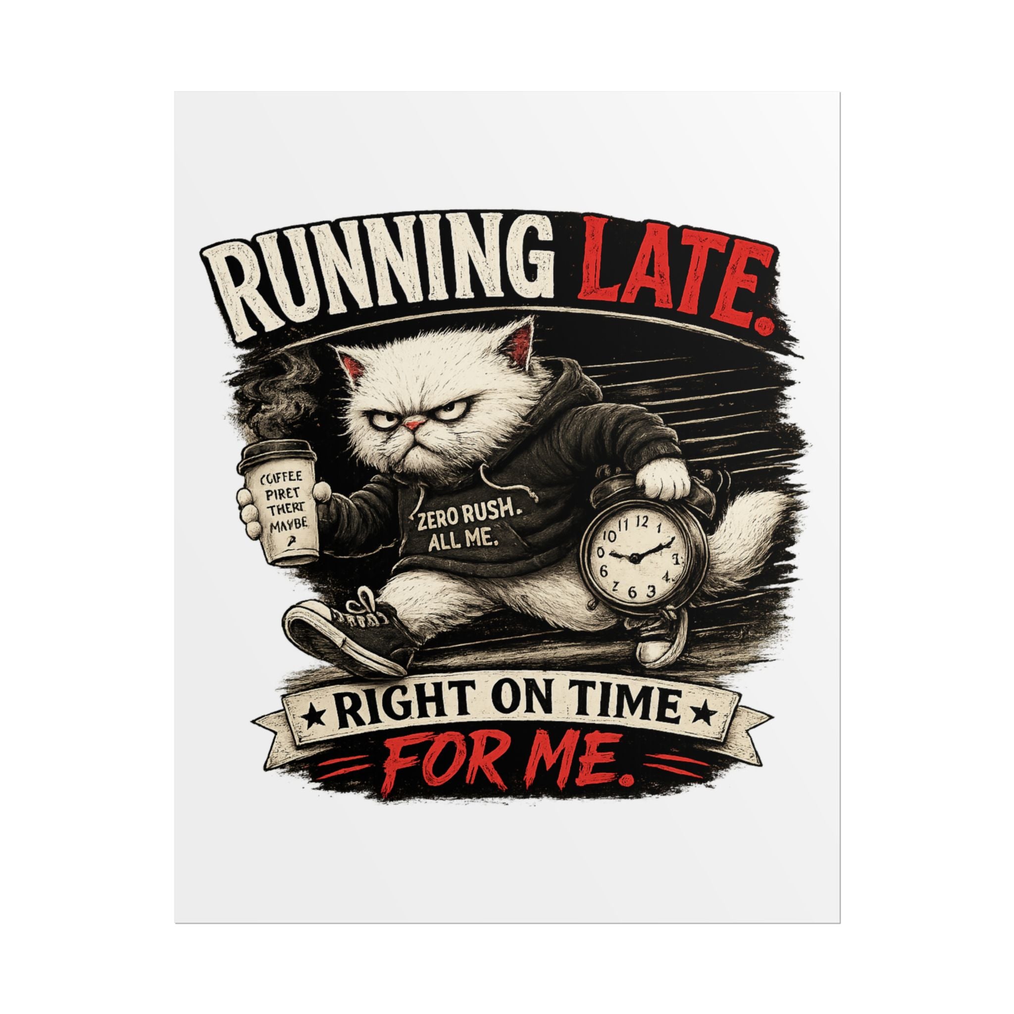 Murphy the Cat "Running Late. Right On Time For Me."Rolled Poster