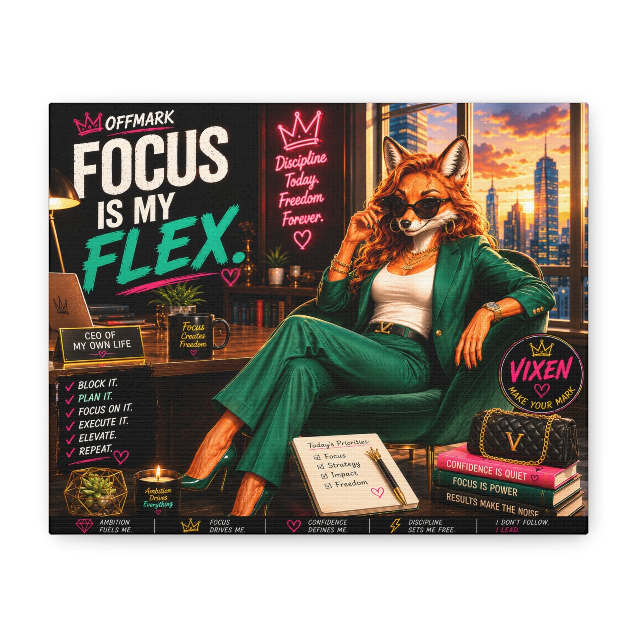 Focus Is My Flex; Canvas Wall Art — Vixen the Foxxy Boss