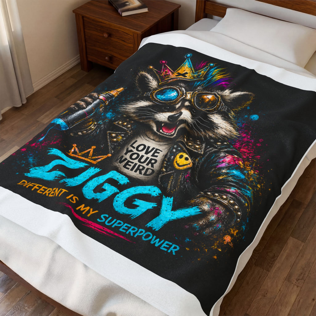 Ziggy Raccoon Velveteen Plush Blanket - 'Love Your Weird' Cozy Throw