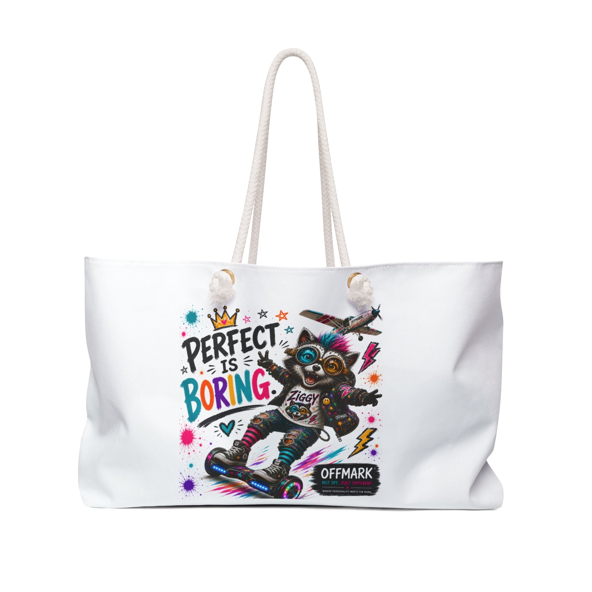'Perfect Is Boring' Travel Tote Raccoon Graphic