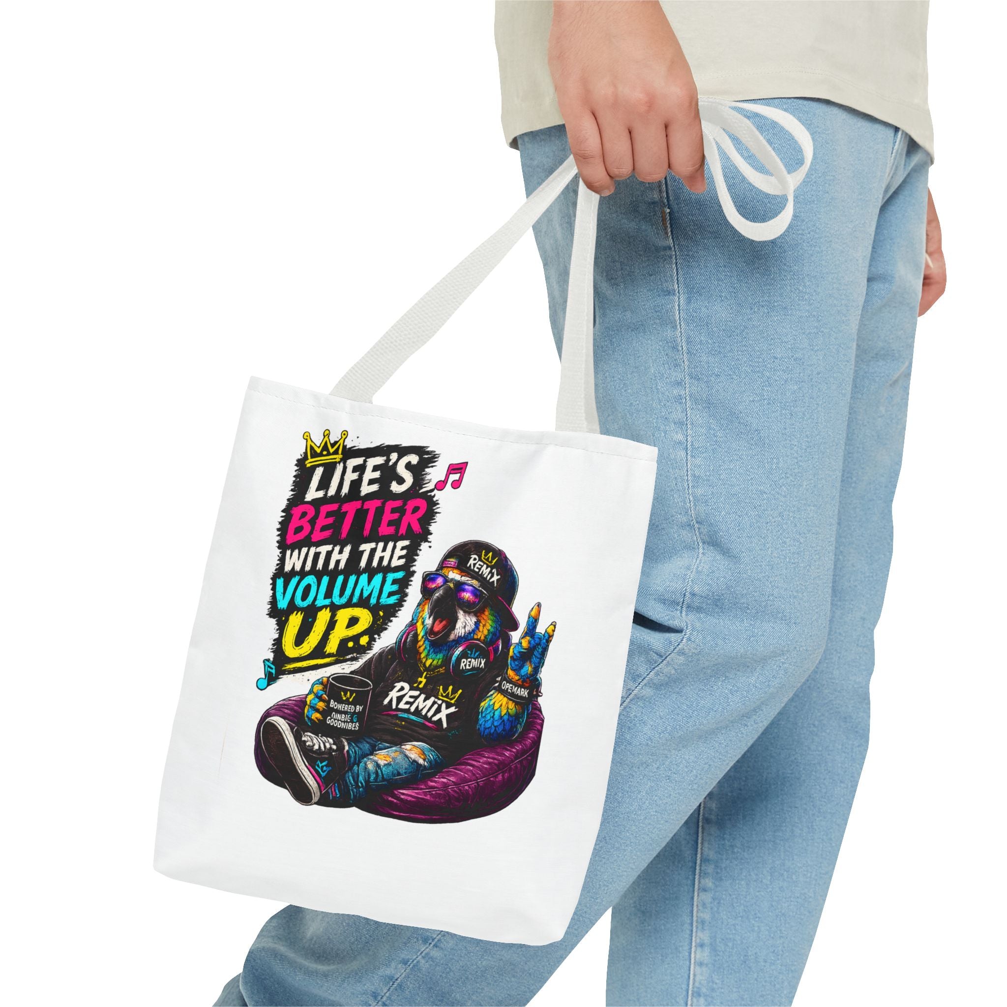 Remix the Parrot "Life is better with the volume up"  Tote