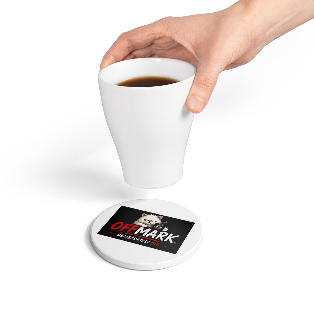 Ceramic Coaster — "OFFMARK Deliberately Off" Grumpy Cat Coffee Coaster