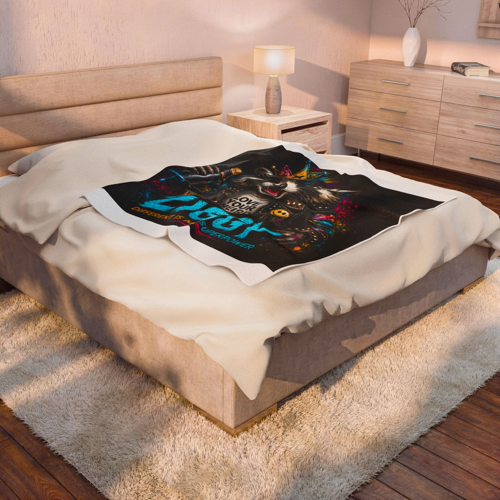 Ziggy Raccoon Velveteen Plush Blanket - 'Love Your Weird' Cozy Throw