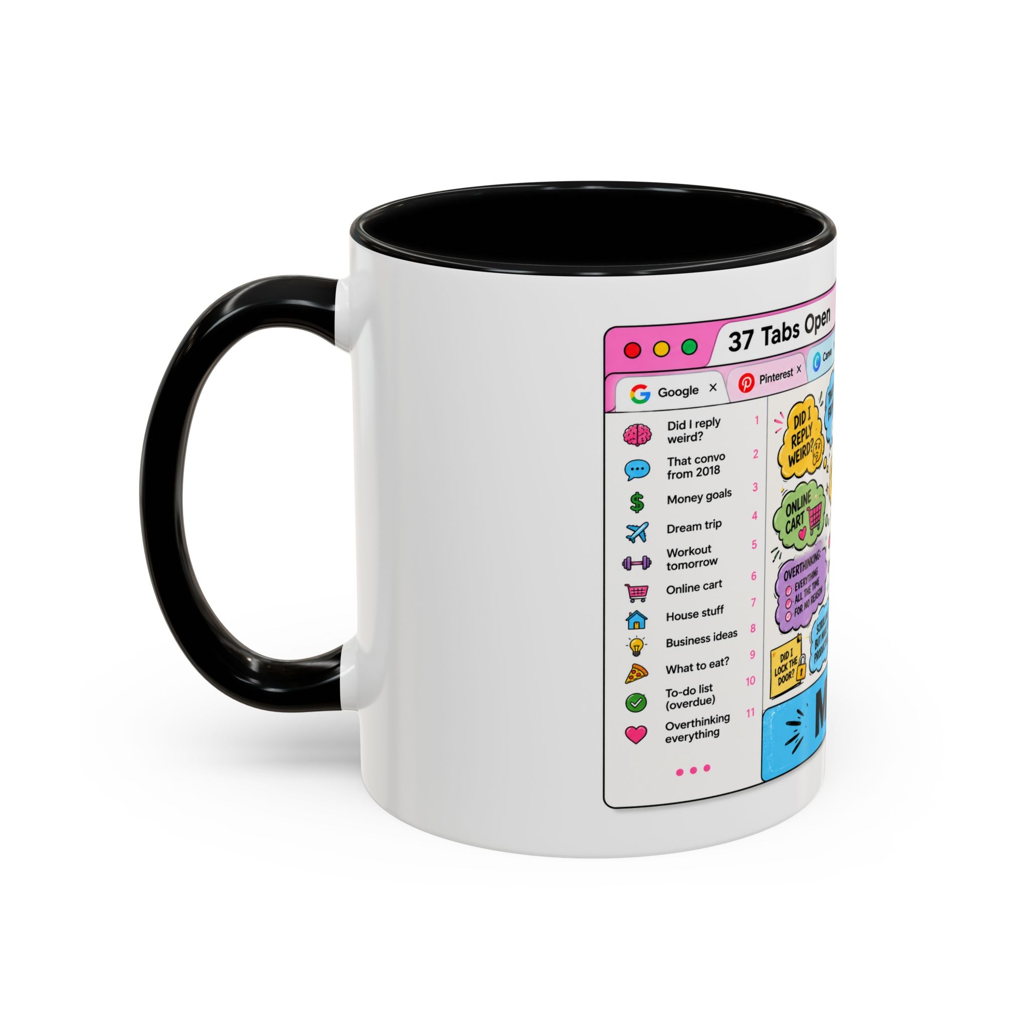 Coffee Mug — "My Brain: 37 Tabs Open" Illustrated Ceramic Accent Mug