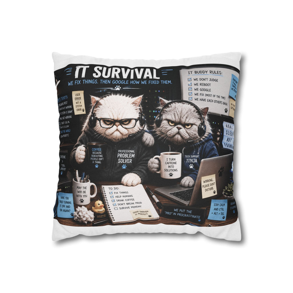 IT Survival Cat Pillowcase — Funny IT Support Throw Pillow Cover