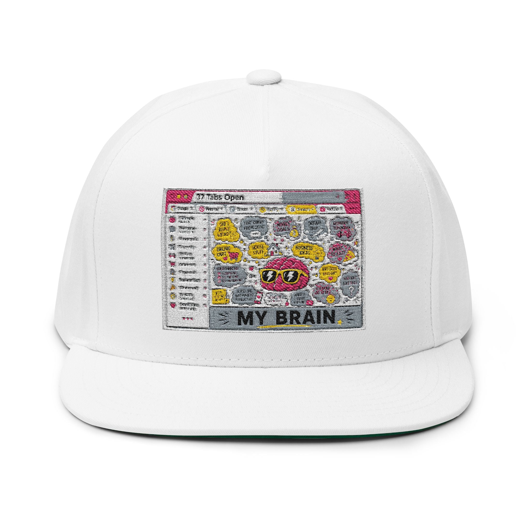 Flat Bill Cap — 'My Brain' Cute Emoji Embroidered Snapback