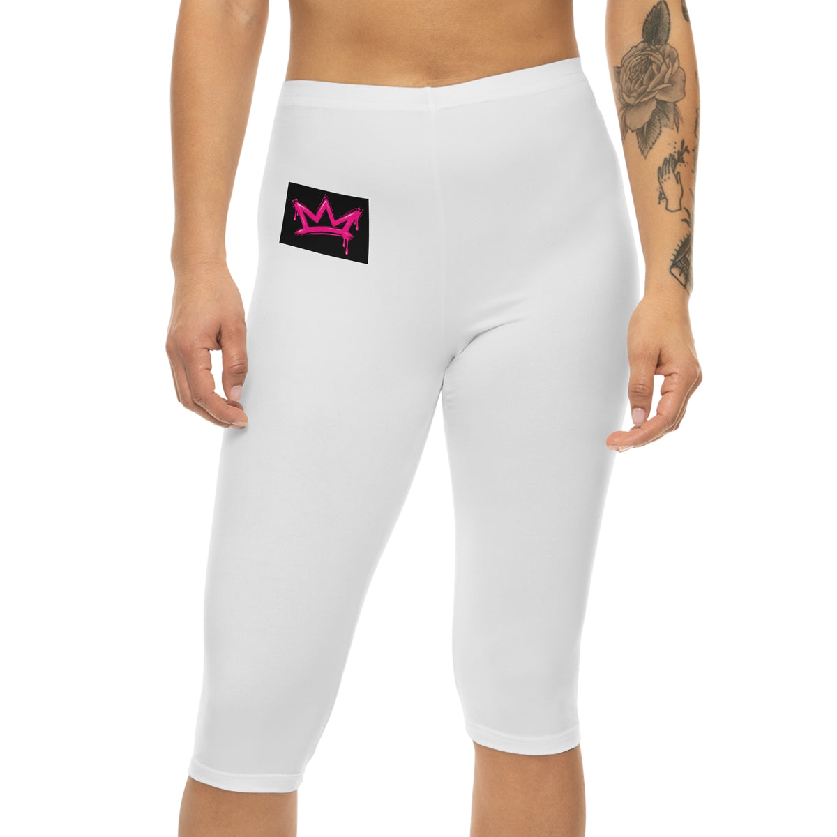 Capri Leggings with Pink Crown Patch — Women's Cropped Activewear