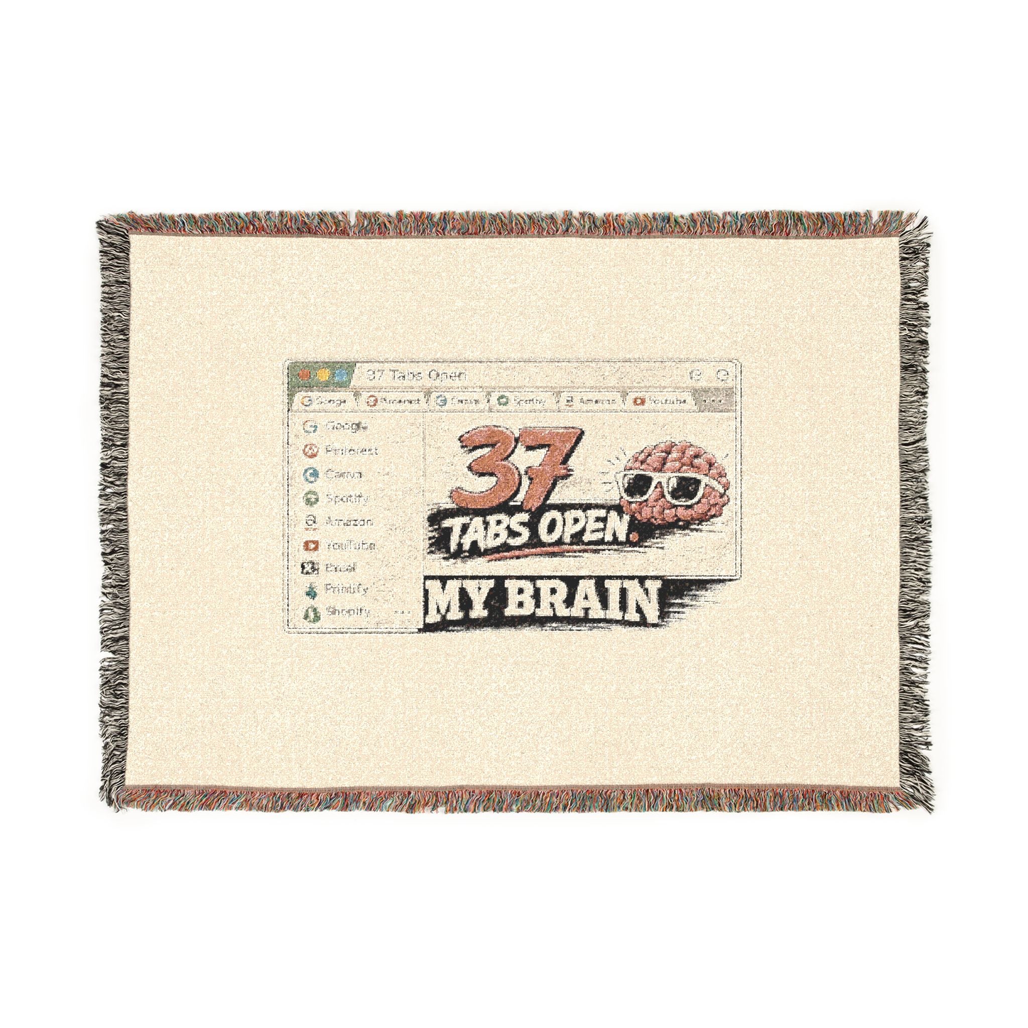 Woven Blanket — Retro Computer “37 Tabs Open, My Brain” Throw