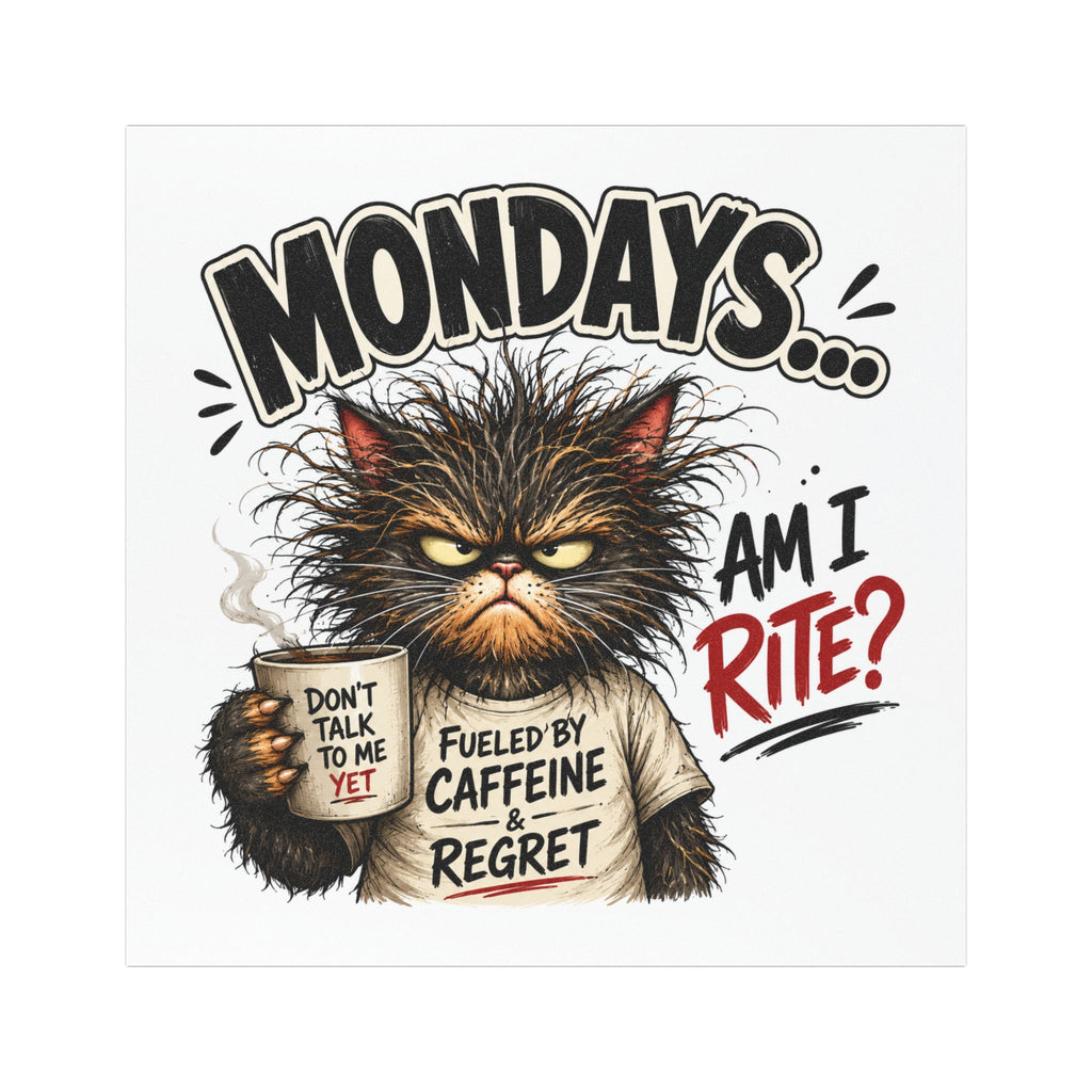Monday Grumpy Cat Car Magnet - "Mondays... Am I Rite?" Funny Caffeine & Regret Vehicle Magnet