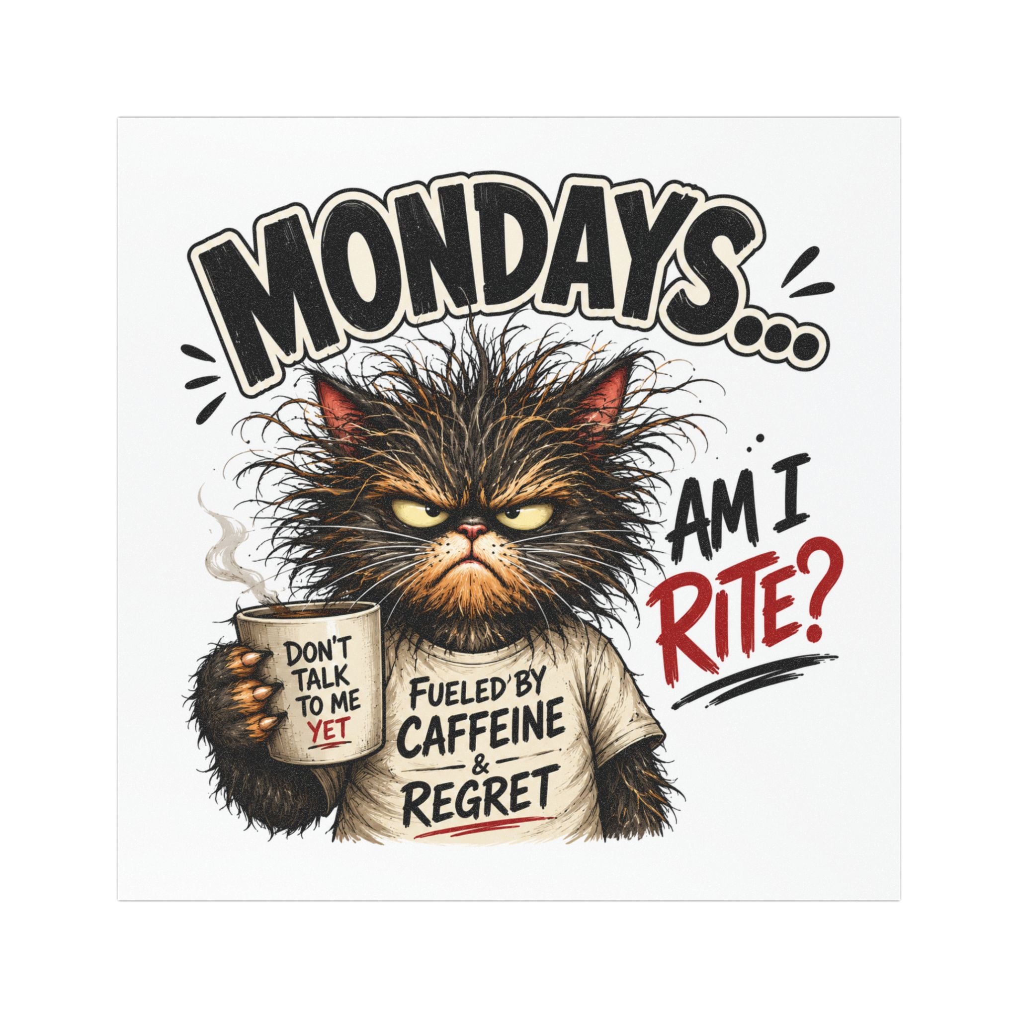 Monday Grumpy Cat Car Magnet - "Mondays... Am I Rite?" Funny Caffeine & Regret Vehicle Magnet