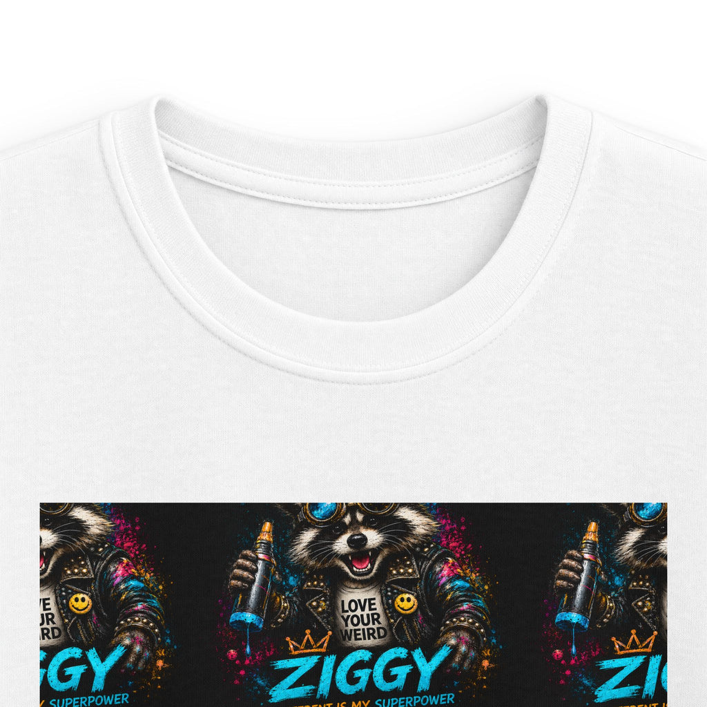 Colorful 'Ziggy the Raccoon' Kids Tee — Skull Graphic