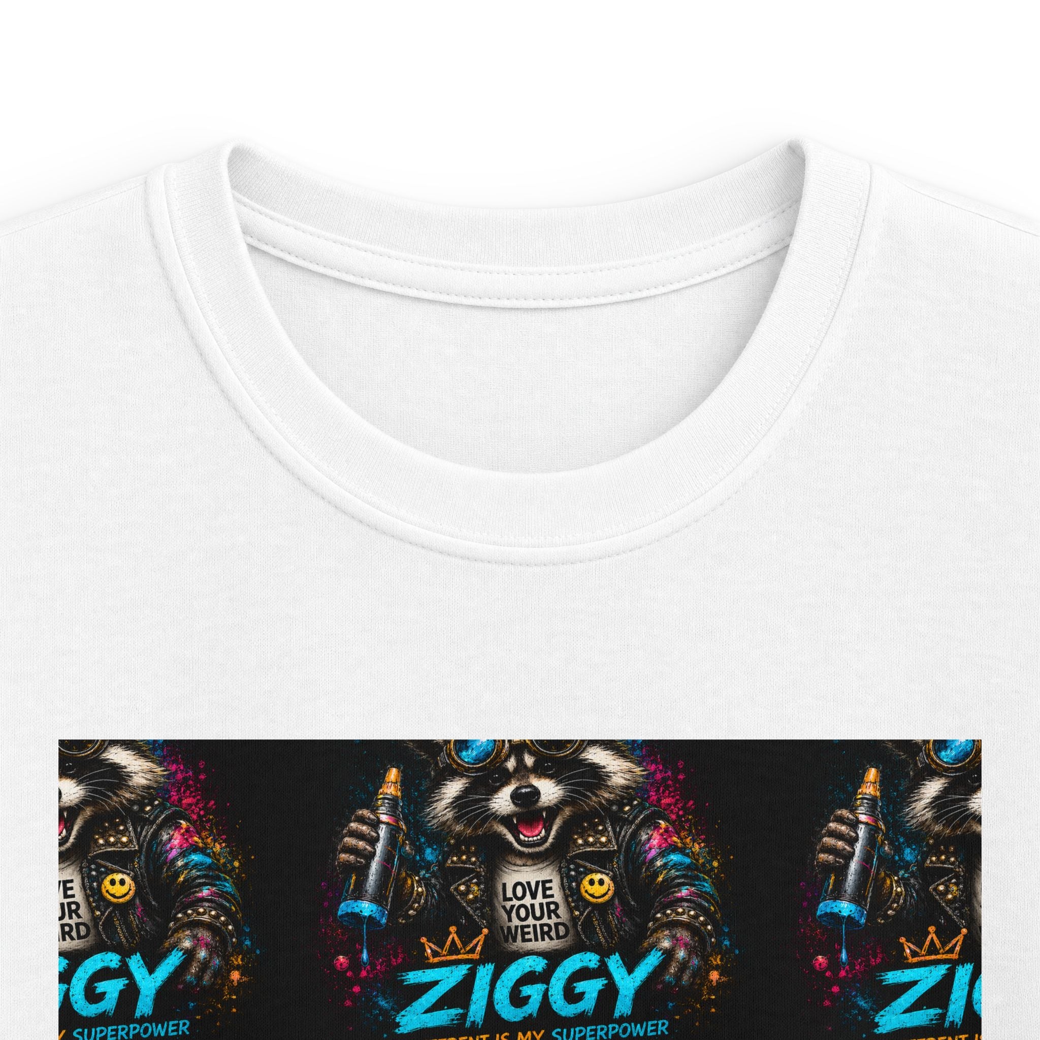 Colorful 'Ziggy the Raccoon' Kids Tee — Skull Graphic