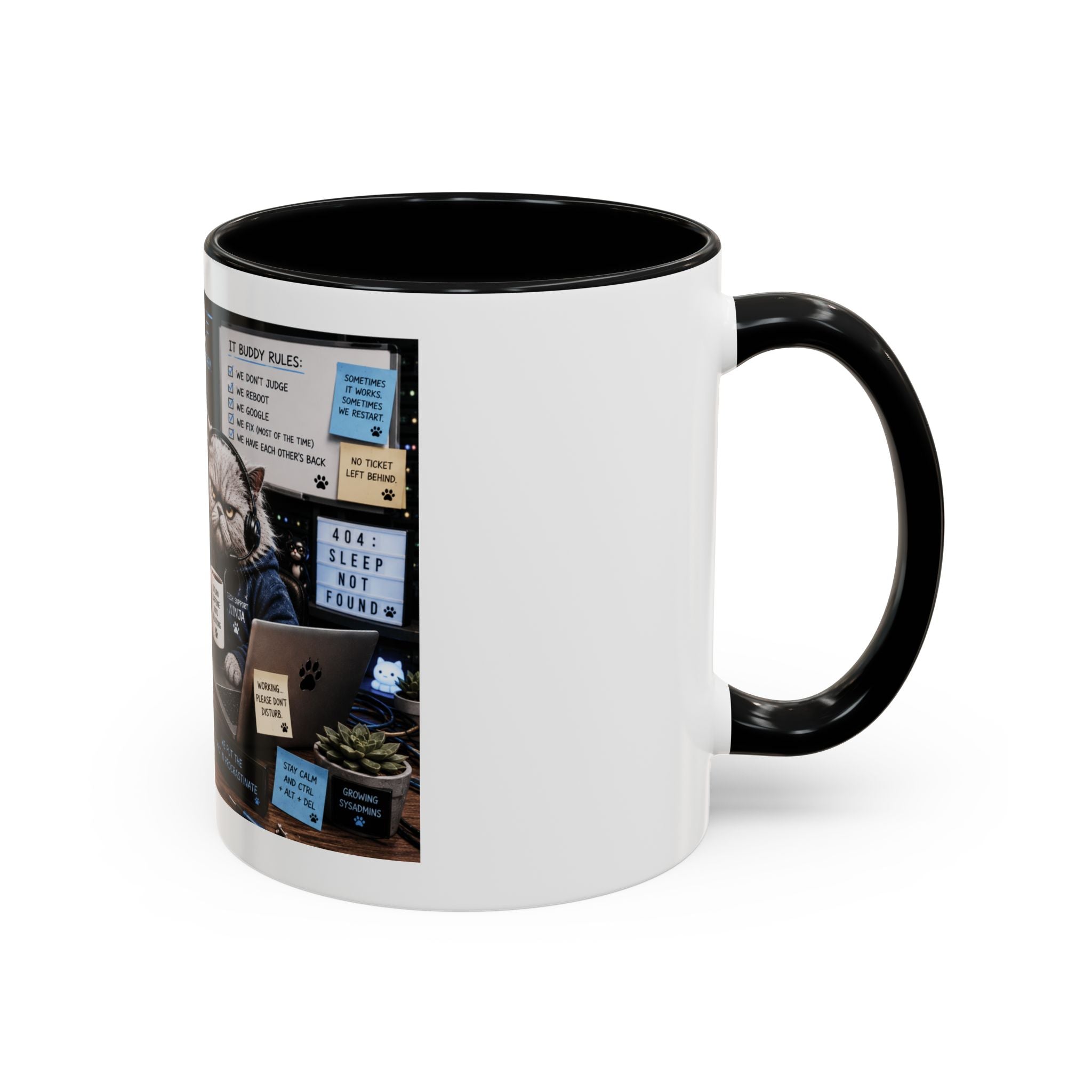 IT Survival Coffee Mug — Funny Cat IT Support Desk Ceramic Accent Mug (11/15oz)