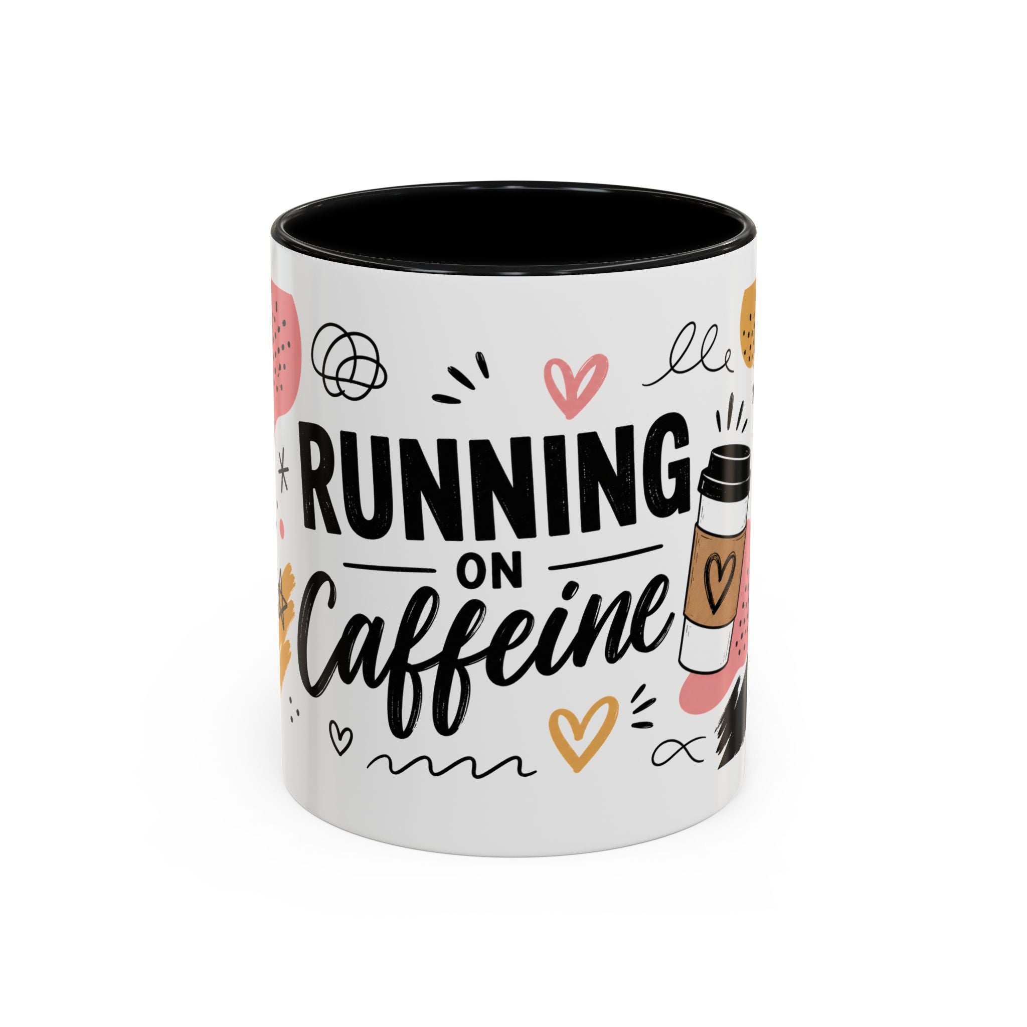 Running on Caffeine Coffee Mug — Funny Inspirational Accent Mug for Coffee Lovers (11/15oz)