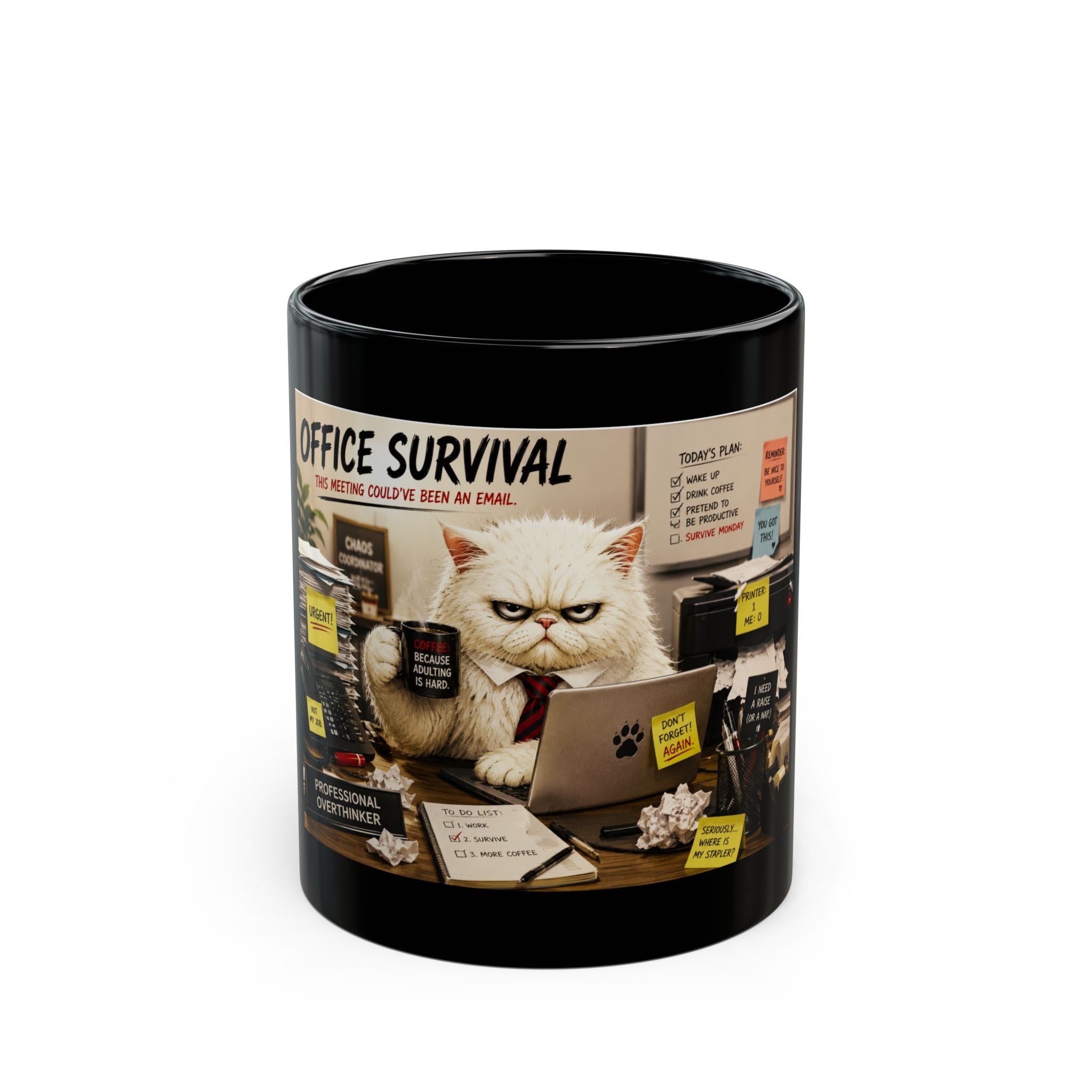 Murphy Office Survival Mug — Funny Cat Desk Coffee Cup (11oz, 15oz)