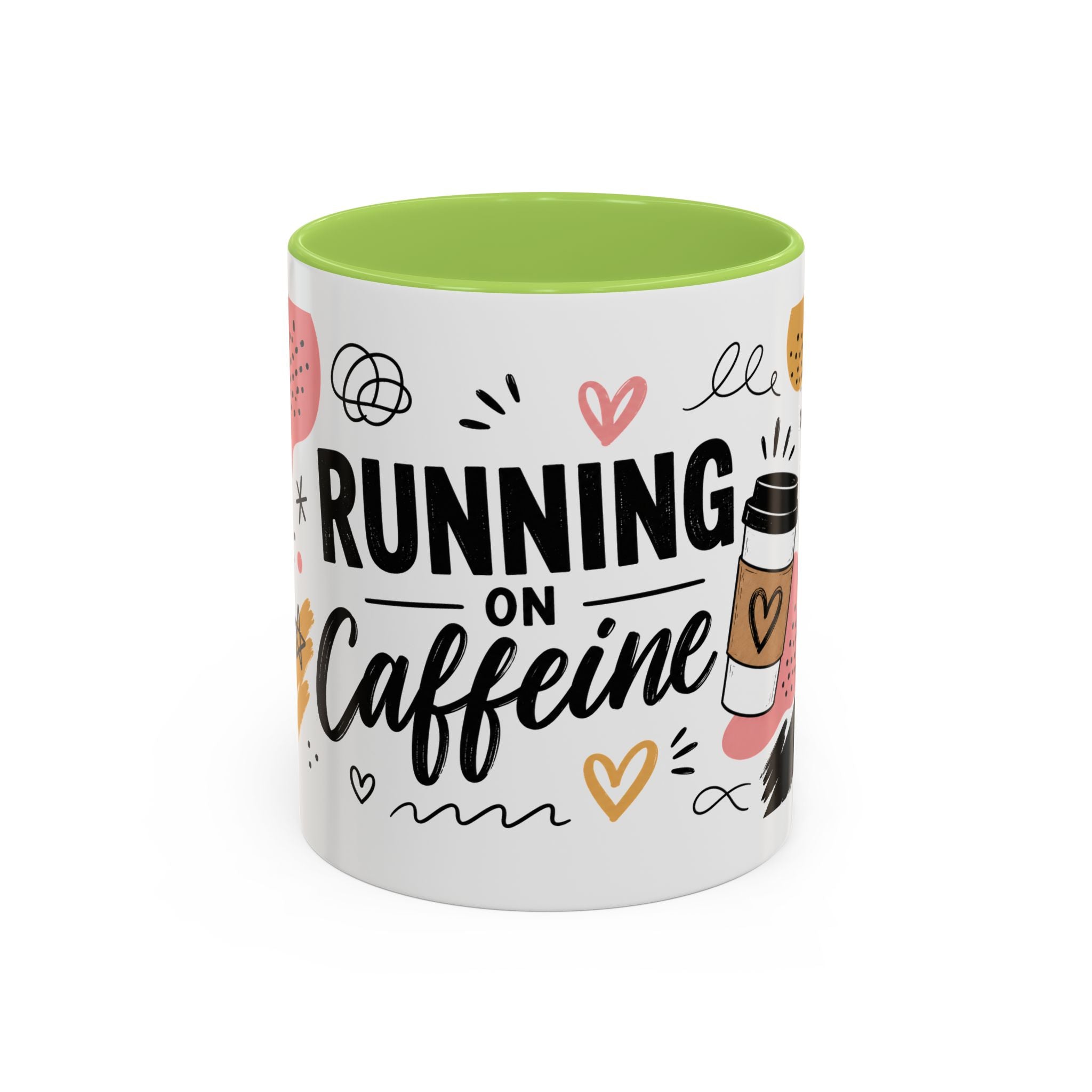 Running on Caffeine Coffee Mug — Funny Inspirational Accent Mug for Coffee Lovers (11/15oz)