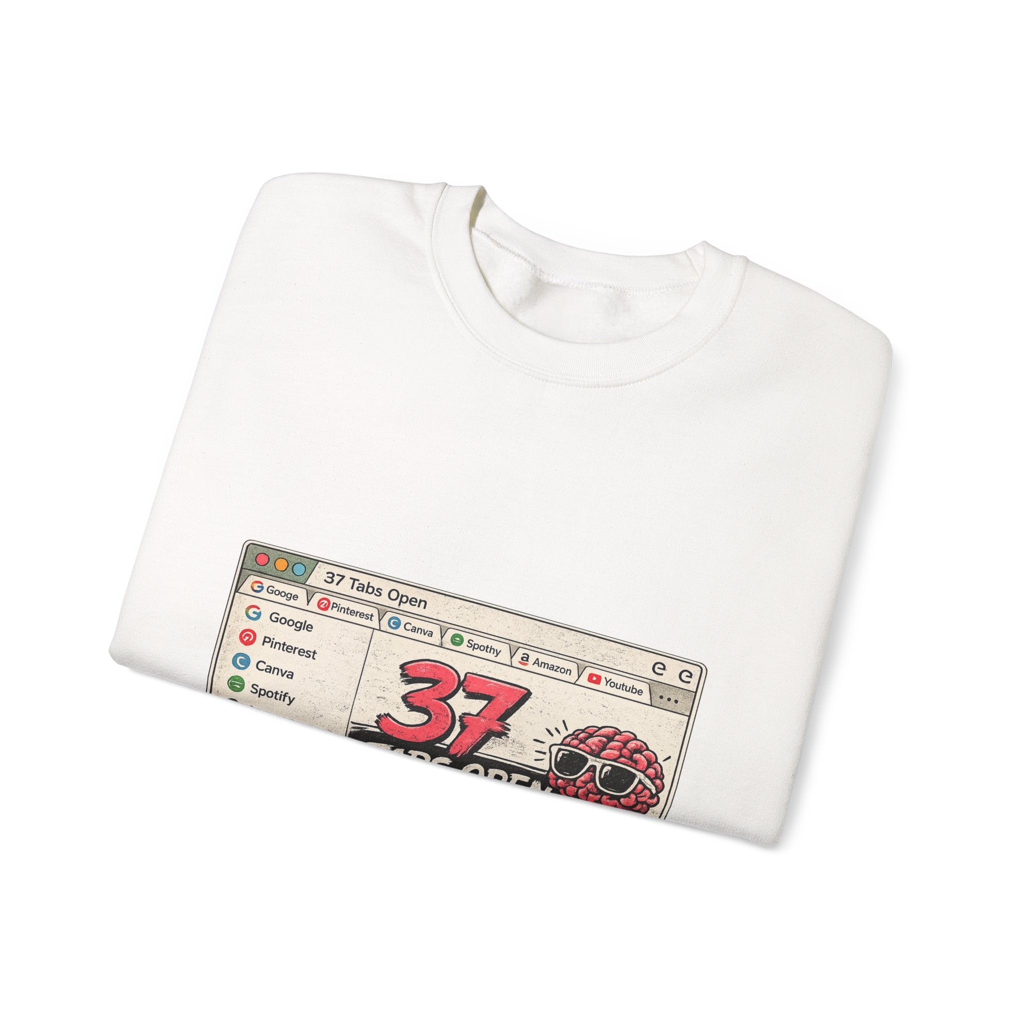 Crewneck Sweatshirt — “37 Tabs Open, My Brain” Vintage Browser Graphic