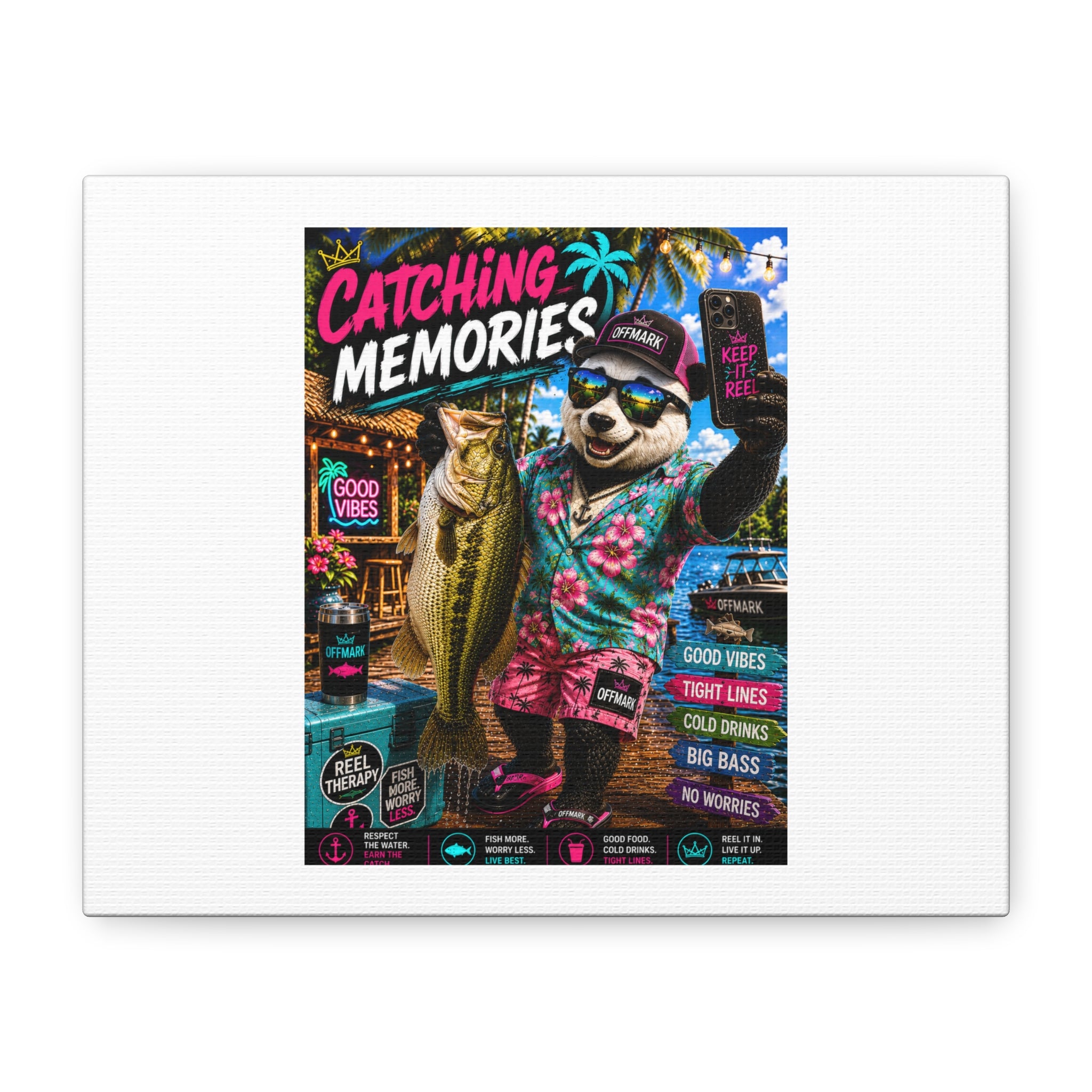 RIP the Panda Bear "Catching Memories" Fishing Canvas Wall Art