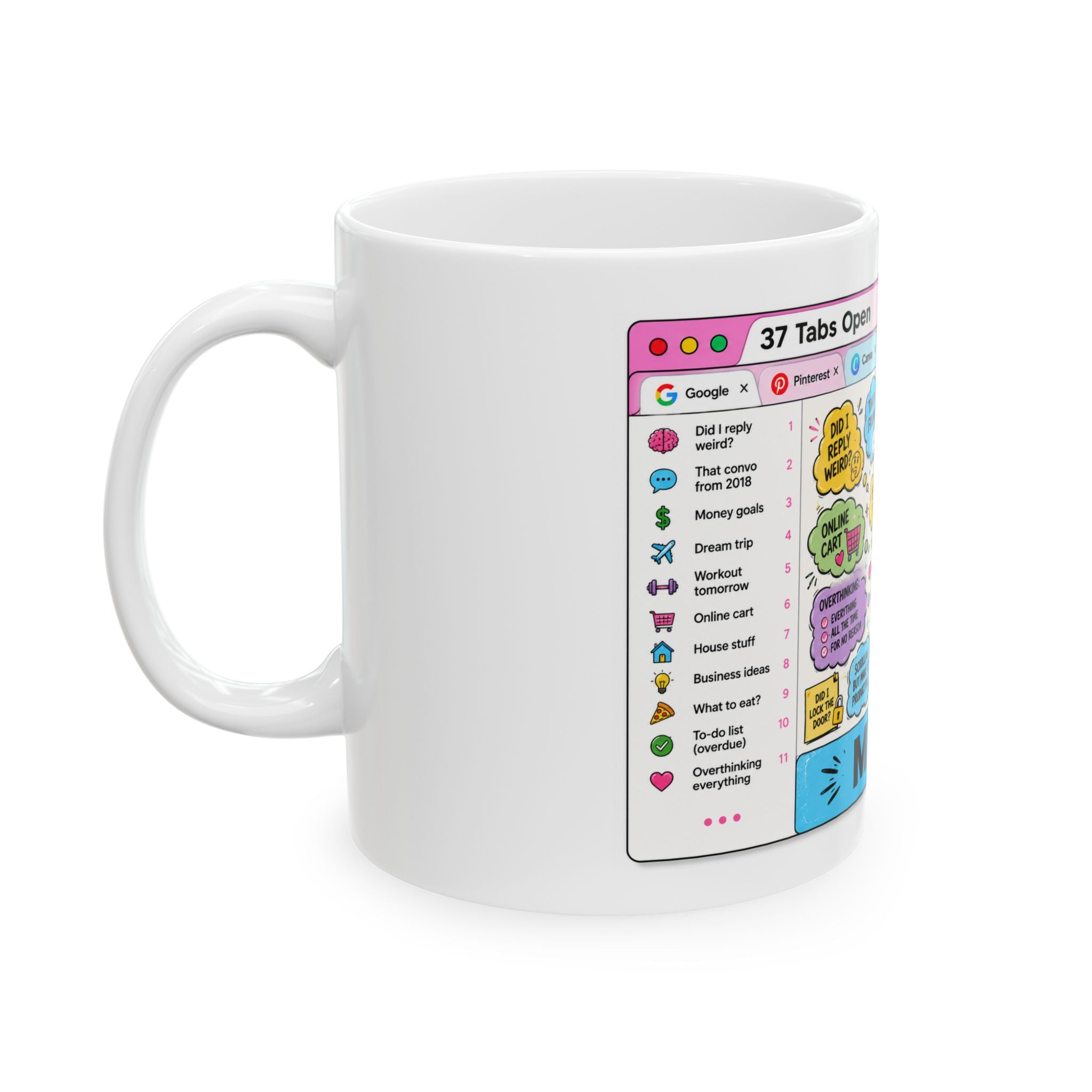 My Brain 37 Tabs Open Ceramic Mug — Funny Multitasking Coffee Cup (11oz/15oz)