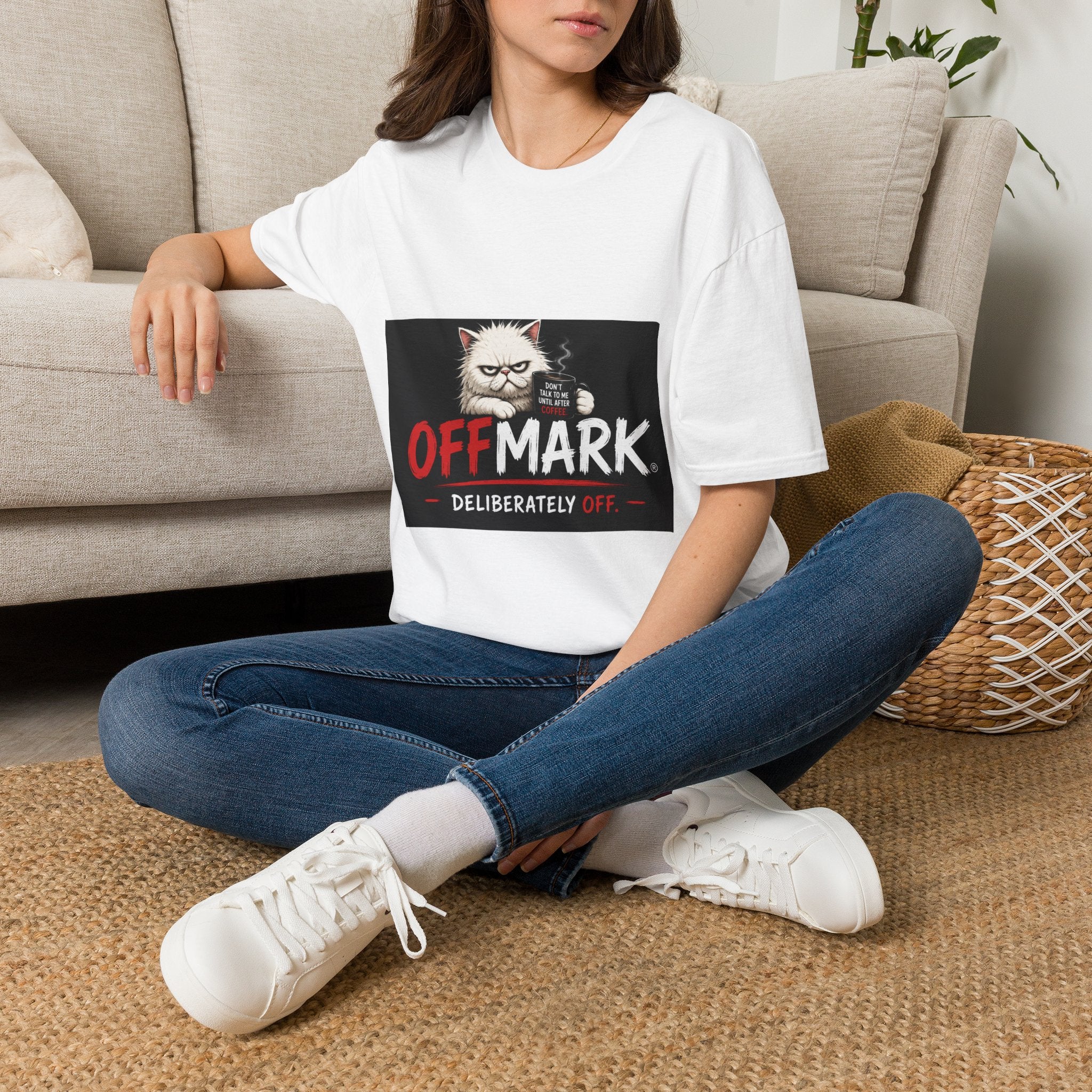 Off Mark Cat T-Shirt — Funny Grumpy Cat Graphic Tee ("Deliberately Off")