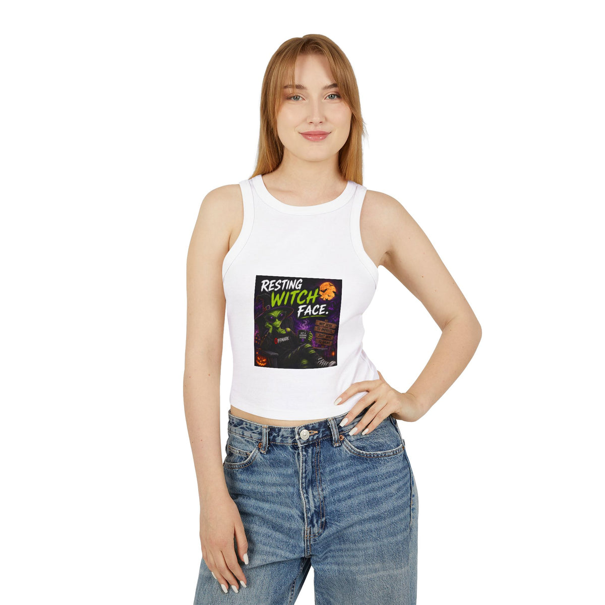Witch Tank Top - "Resting Witch Face" Halloween Micro Rib Racer Tank