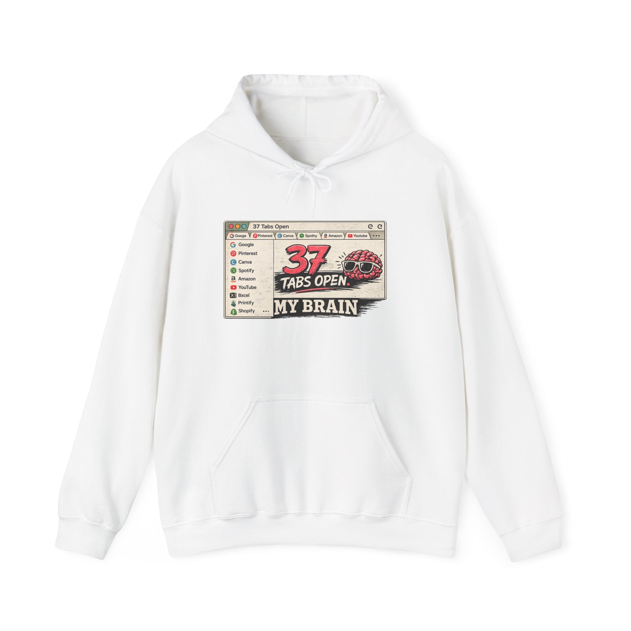 Hoodie — "37 Tabs Open My Brain" Retro Computer Graphic Pullover