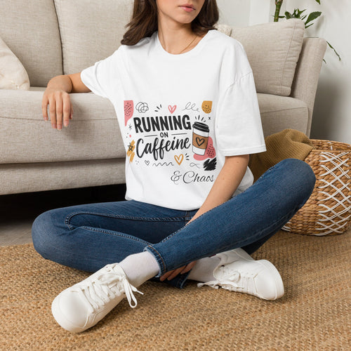 Coffee T‑Shirt — "Running on Caffeine & Chaos" Cute Coffee Lover Tee