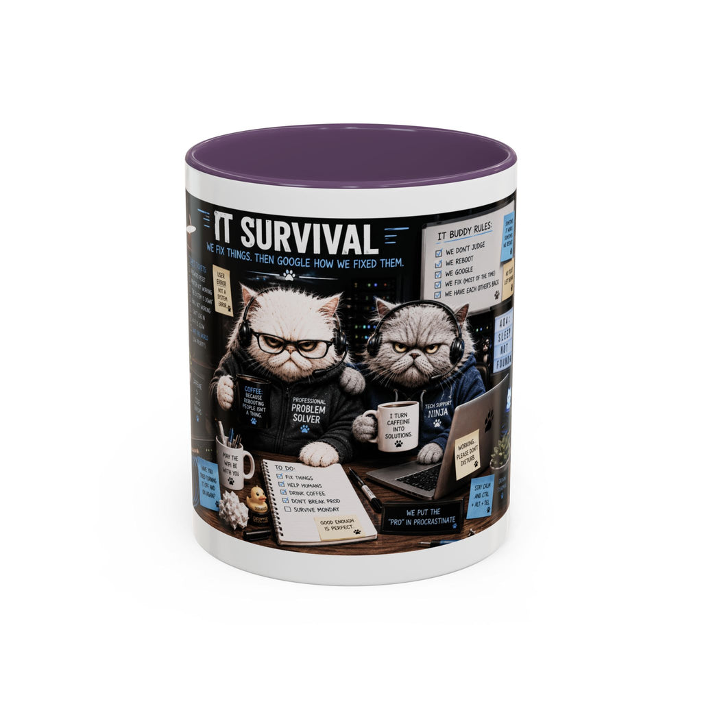 IT Survival Coffee Mug — Funny Cat IT Support Desk Ceramic Accent Mug (11/15oz)