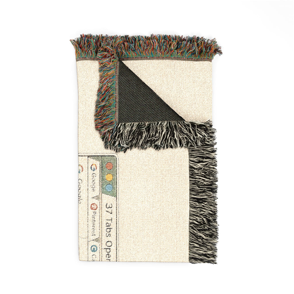 Woven Blanket — Retro Computer “37 Tabs Open, My Brain” Throw