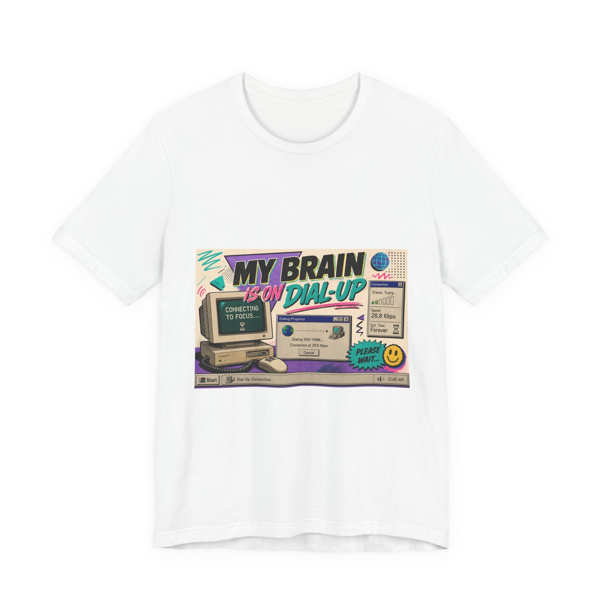 Retro Computer Tee — "My Brain Is On Dial-Up" Vintage Tech Graphic Shirt