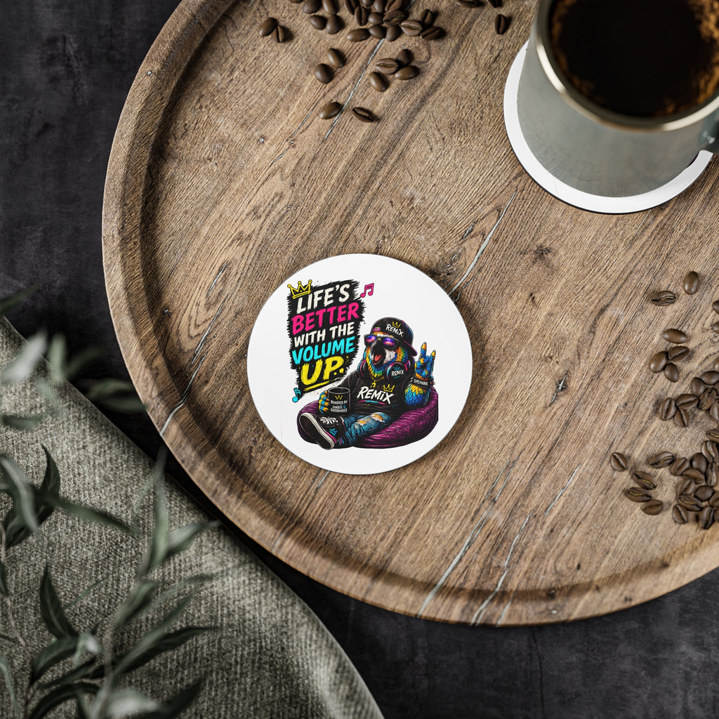 "Life's Better With The Volume Up" Coaster —Remix the Parrot