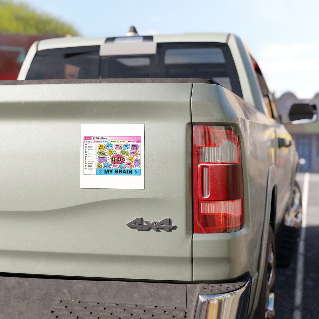 My Brain Car Magnet — Cute Colorful ‘37 Tabs Open’ Desktop Brain Illustration