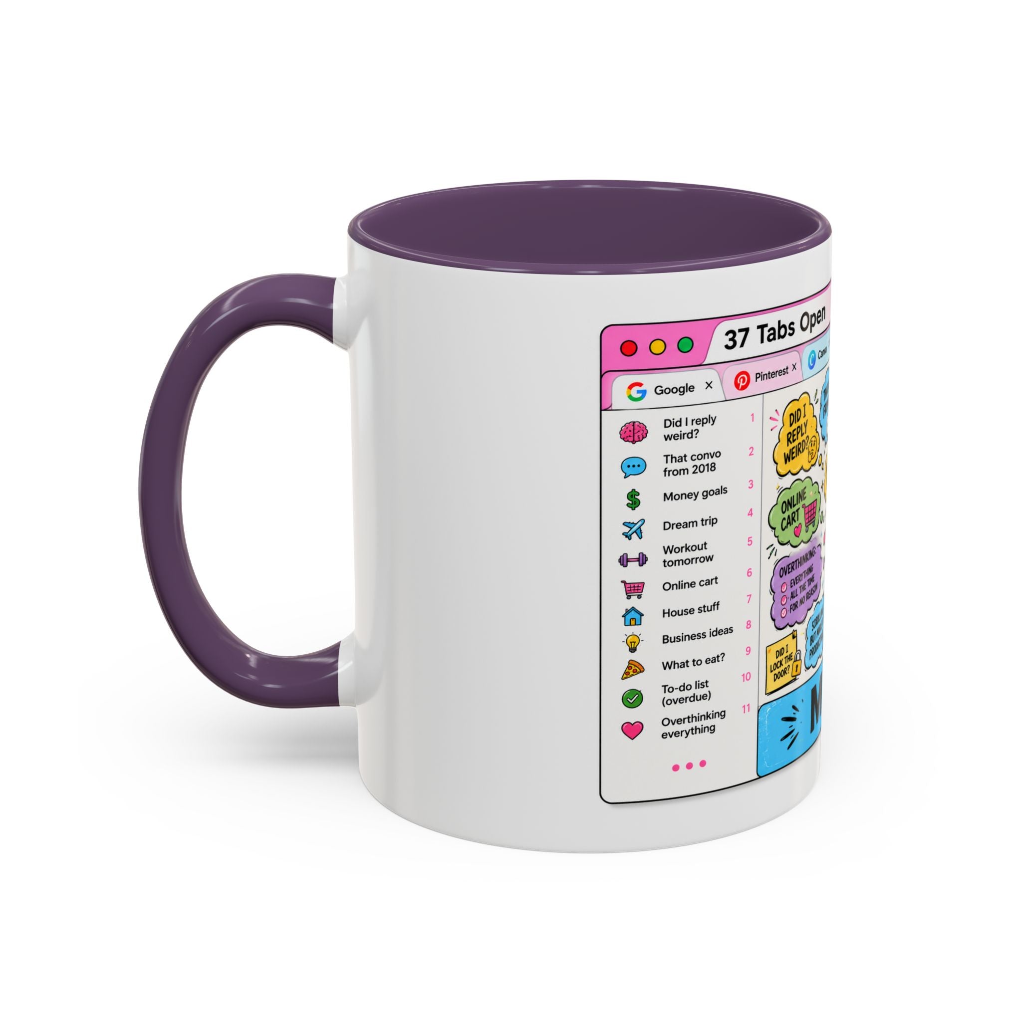 Coffee Mug — "My Brain: 37 Tabs Open" Illustrated Ceramic Accent Mug