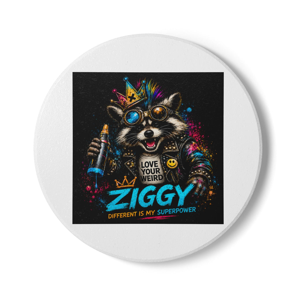 "Love Your Weird" Ziggy Raccoon Ceramic Coaster