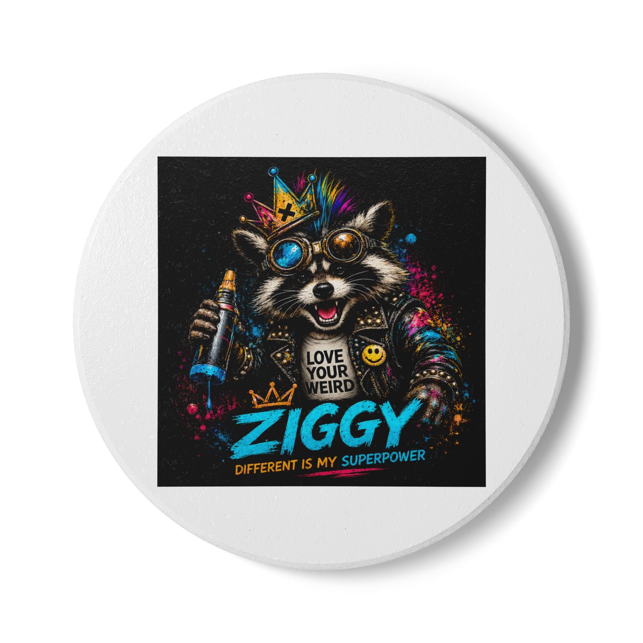 "Love Your Weird" Ziggy Raccoon Ceramic Coaster