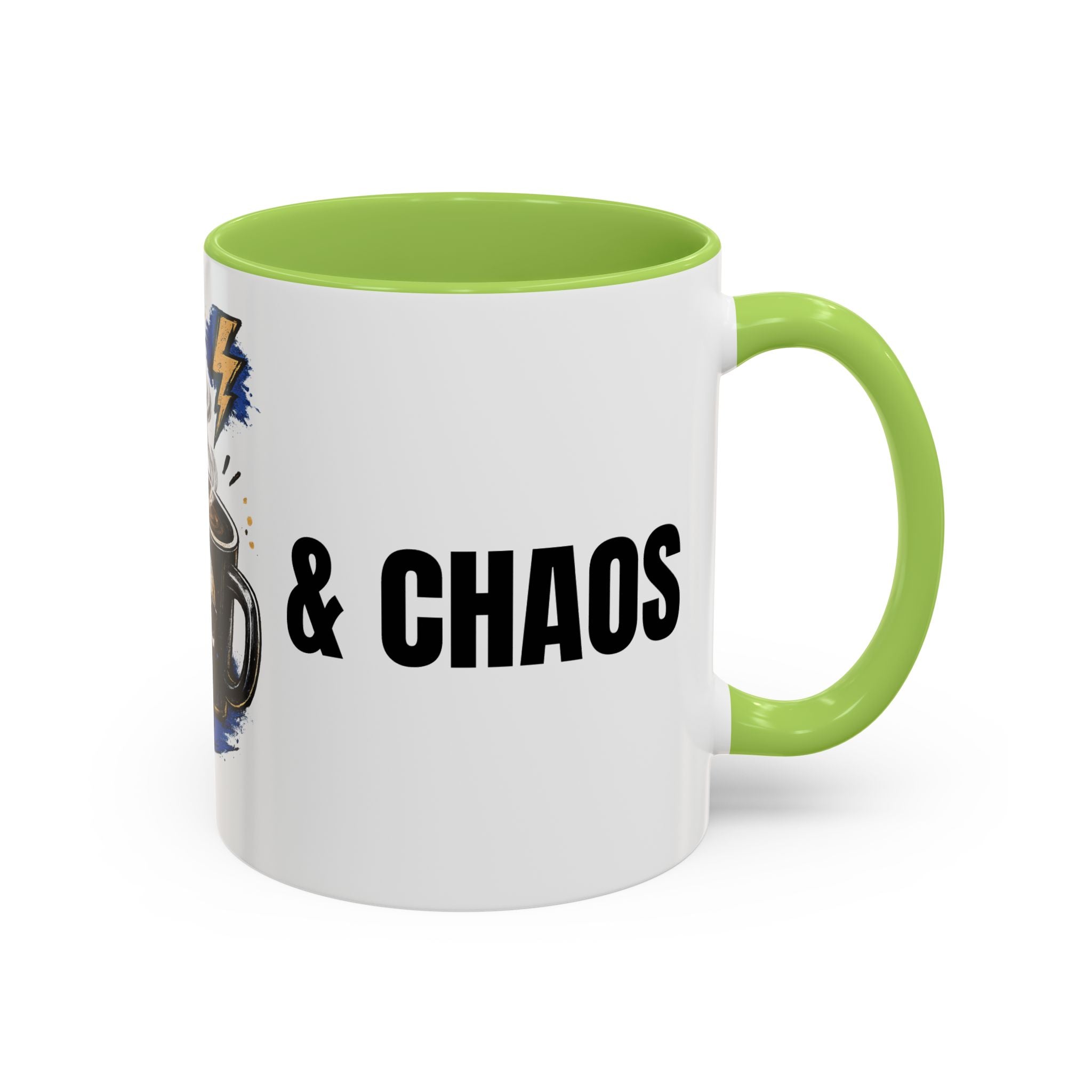 Morning Chaos Coffee Mug — Running on Caffeine & Chaos Accent Mug