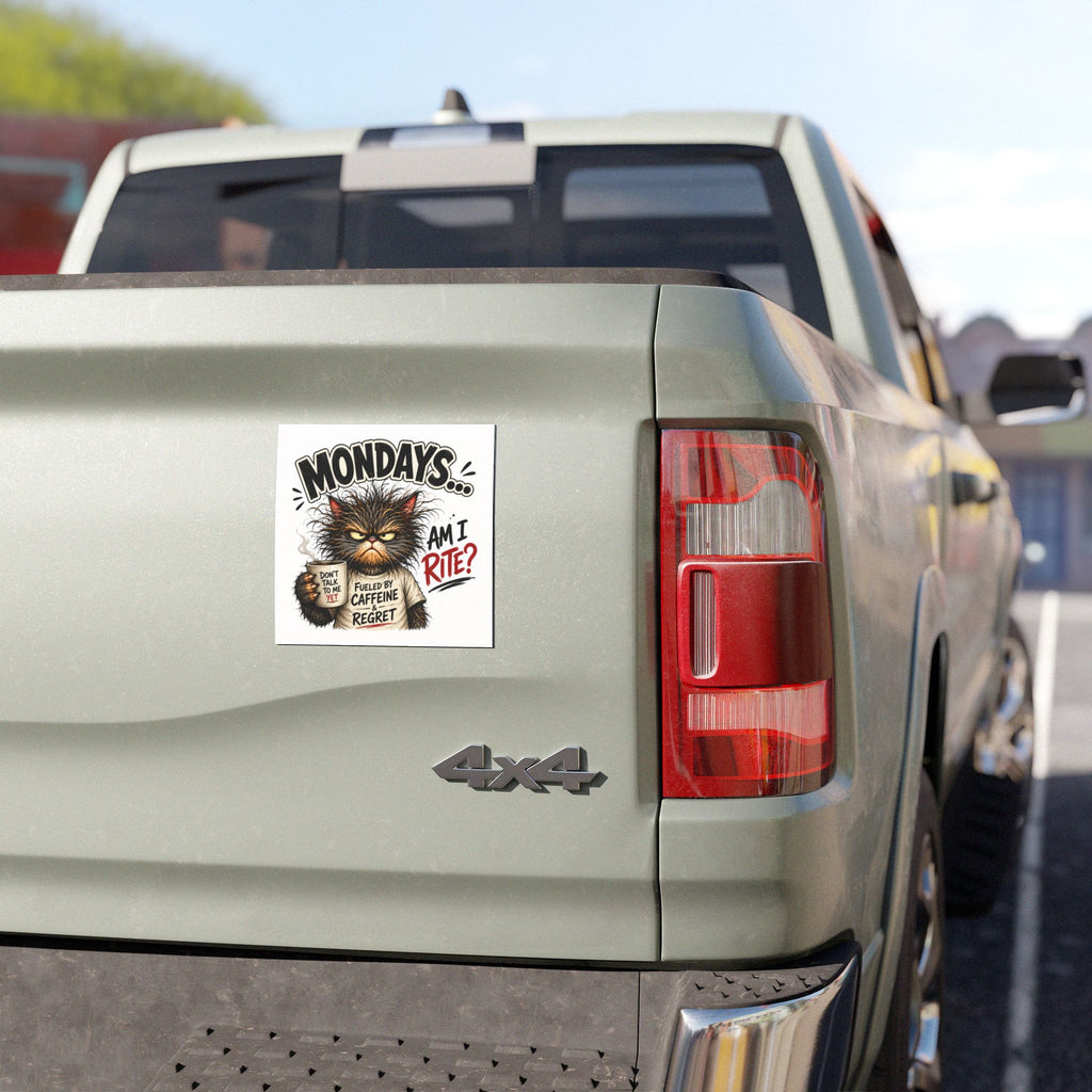 Monday Grumpy Cat Car Magnet - "Mondays... Am I Rite?" Funny Caffeine & Regret Vehicle Magnet