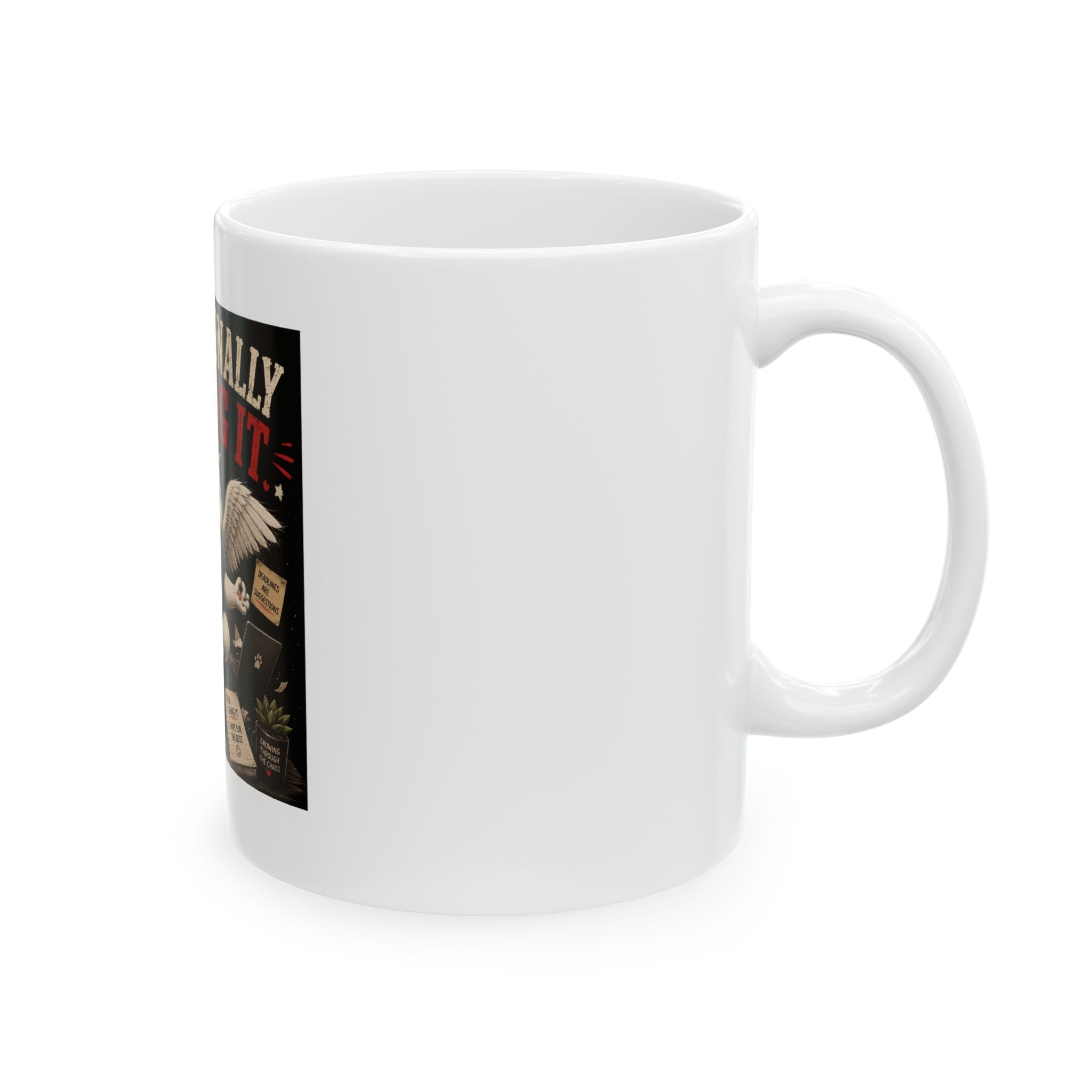Professionally Winging It Mug — Funny Cat Office Coffee Cup (11oz/15oz)