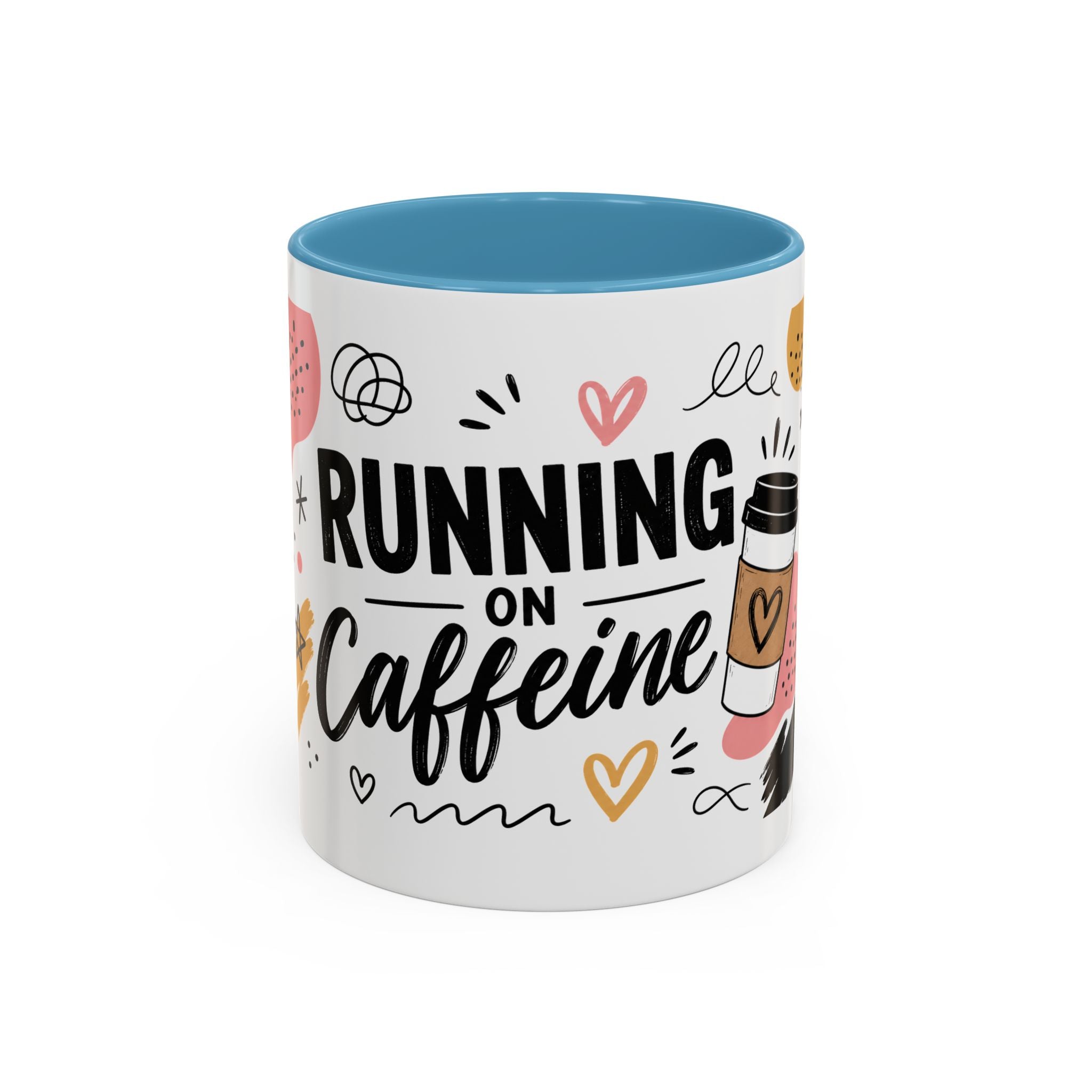 Running on Caffeine Coffee Mug — Funny Inspirational Accent Mug for Coffee Lovers (11/15oz)