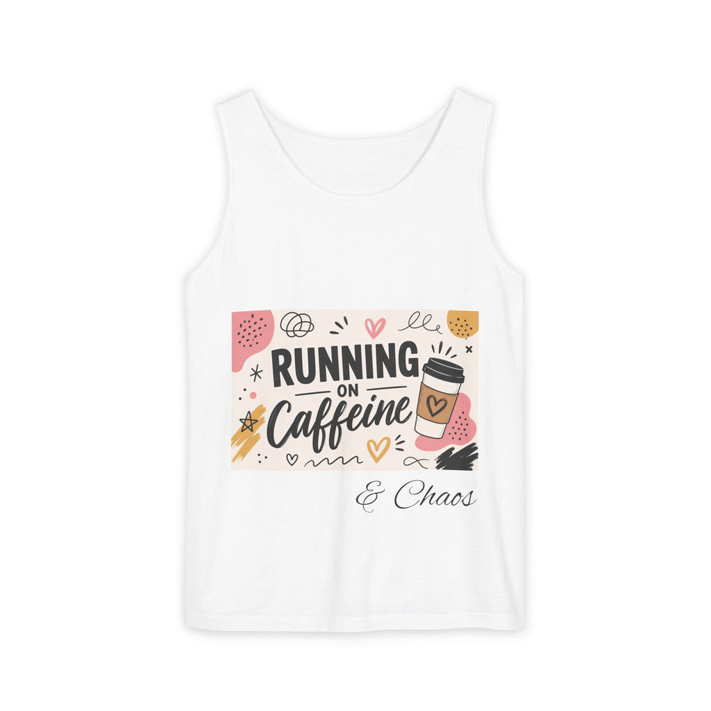 Running on Caffeine Tank Top — Cute Coffee Graphic Tank for Runners & Busy Moms