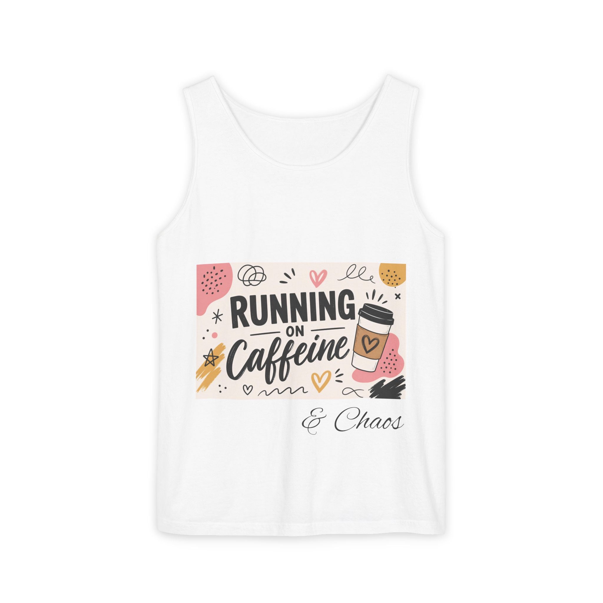 Running on Caffeine Tank Top — Cute Coffee Graphic Tank for Runners & Busy Moms