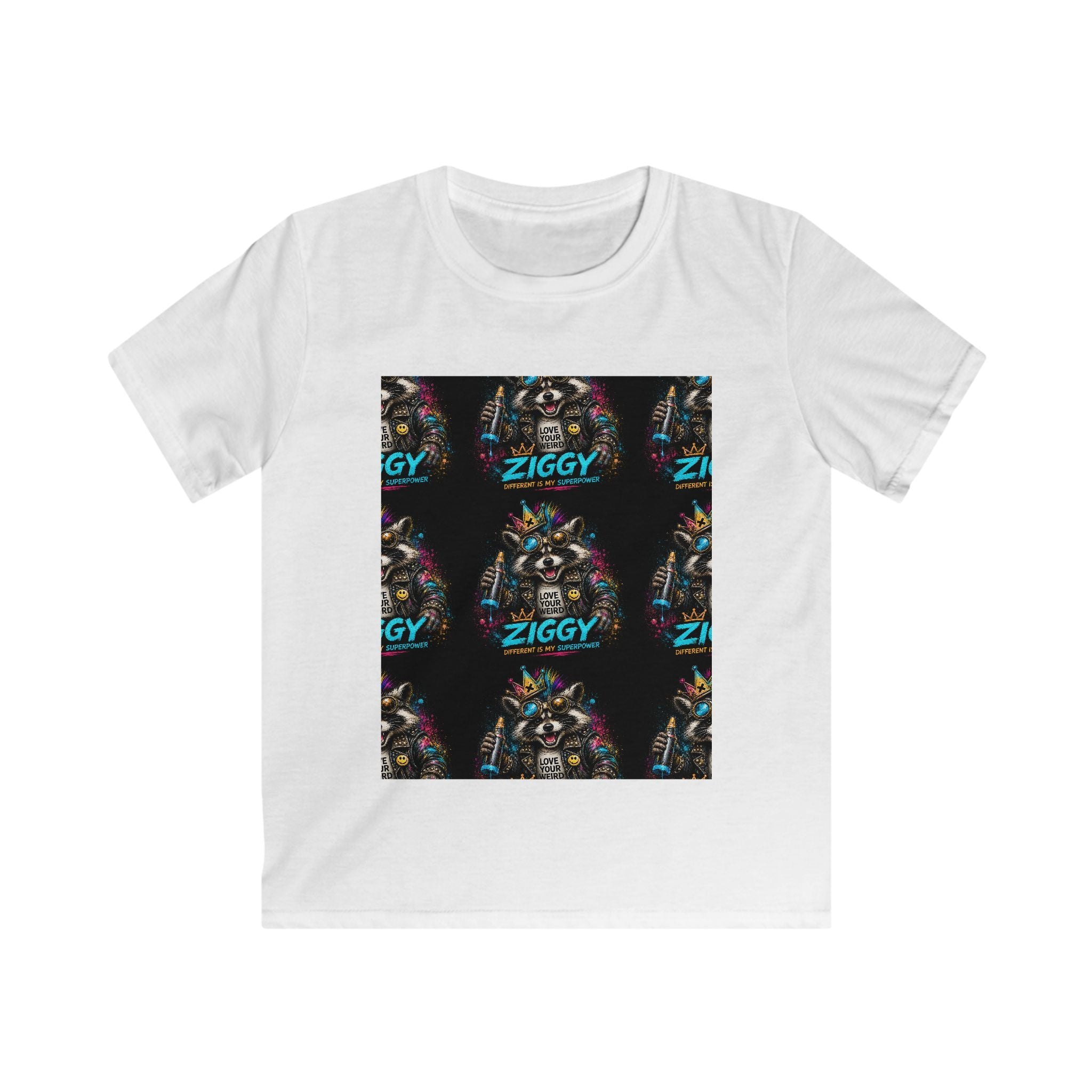 Colorful 'Ziggy the Raccoon' Kids Tee — Skull Graphic
