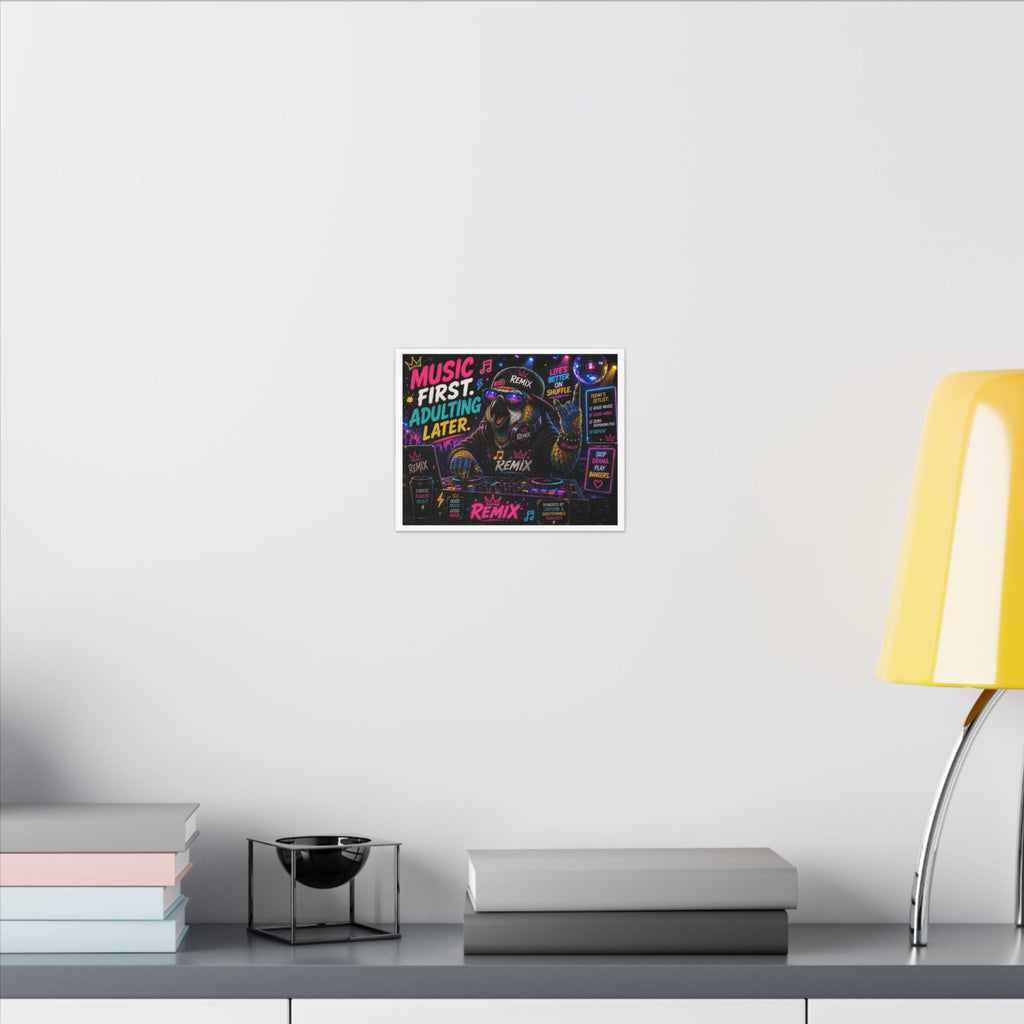 Music First, Adulting Later Canvas Wall Art — Colorful DJ Parrot Remix Print