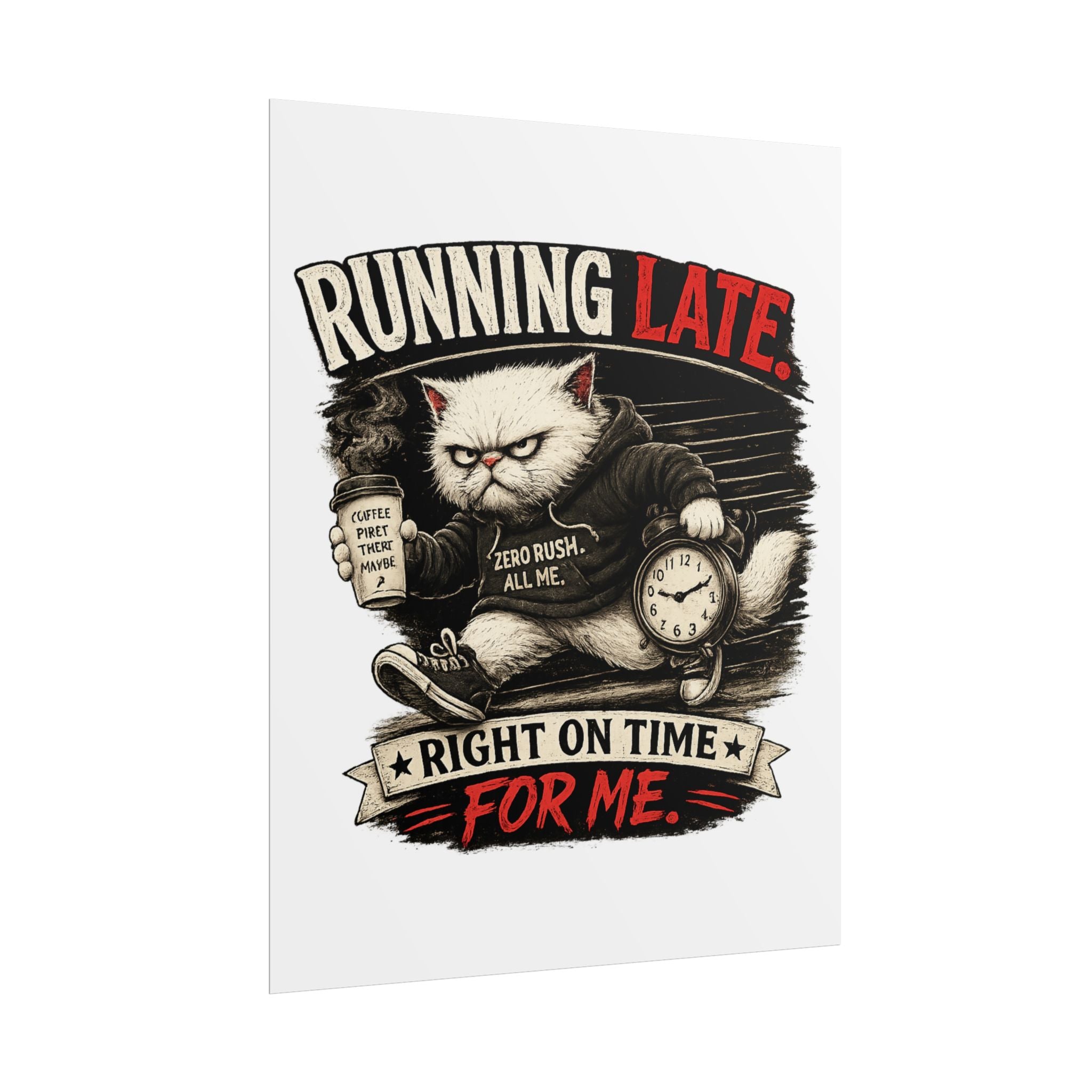 Murphy the Cat "Running Late. Right On Time For Me."Rolled Poster