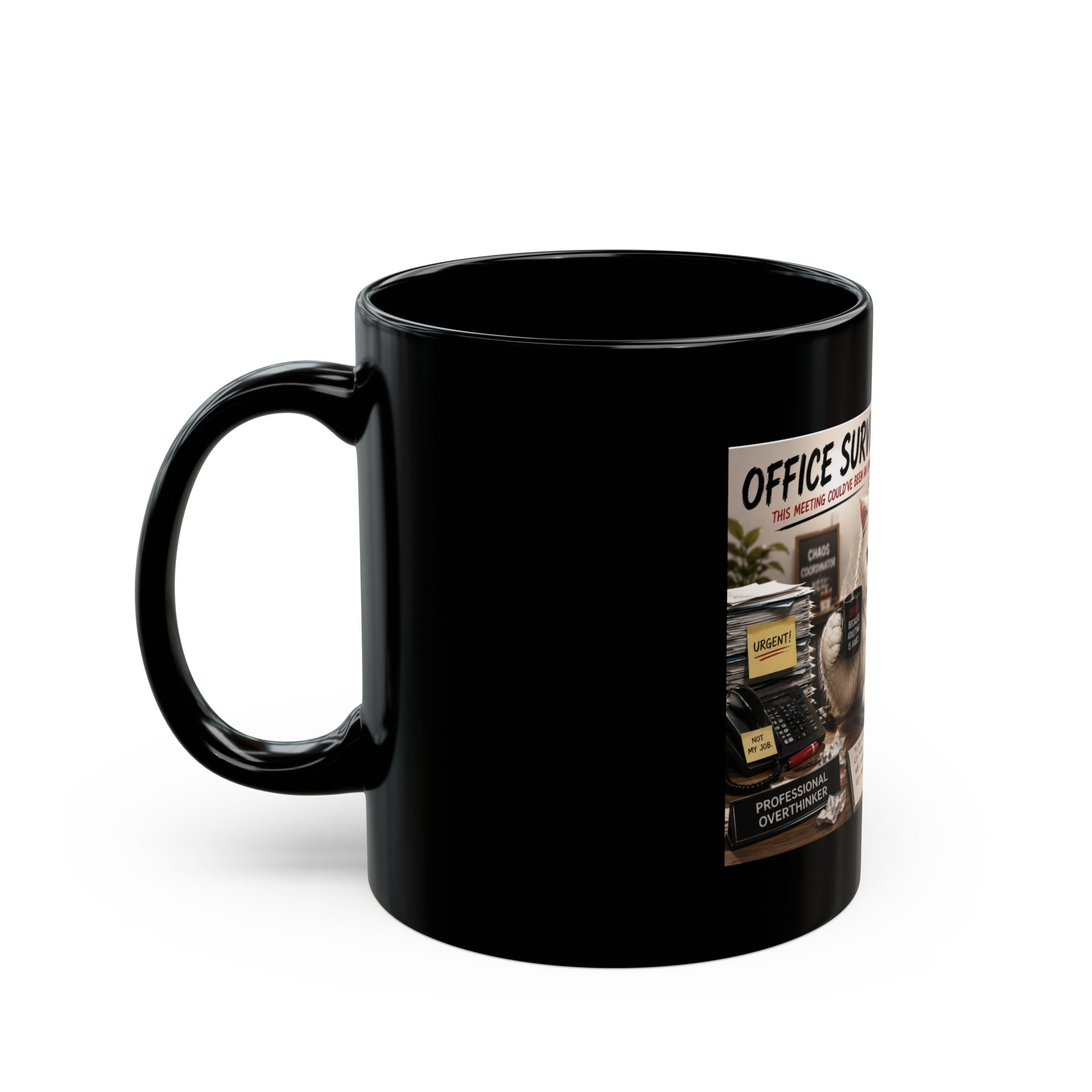 Office Survival Mug — Funny Cat Desk Coffee Cup (11oz, 15oz)