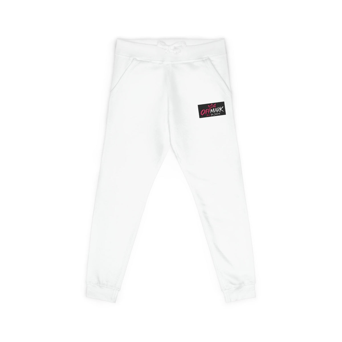 Embroidered White Fleece Sweatpants — Pink Camo Patch