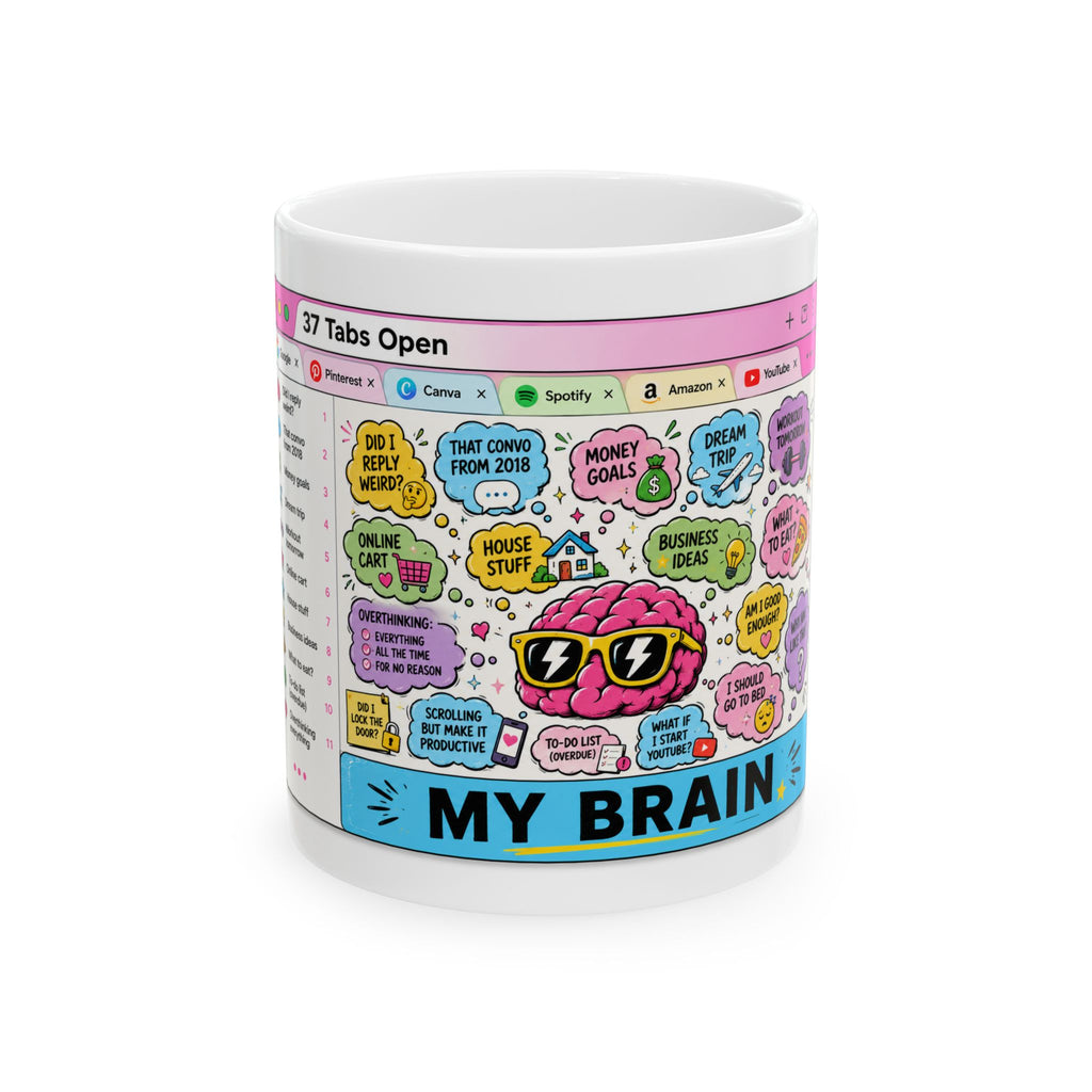 My Brain 37 Tabs Open Ceramic Mug — Funny Multitasking Coffee Cup (11oz/15oz)