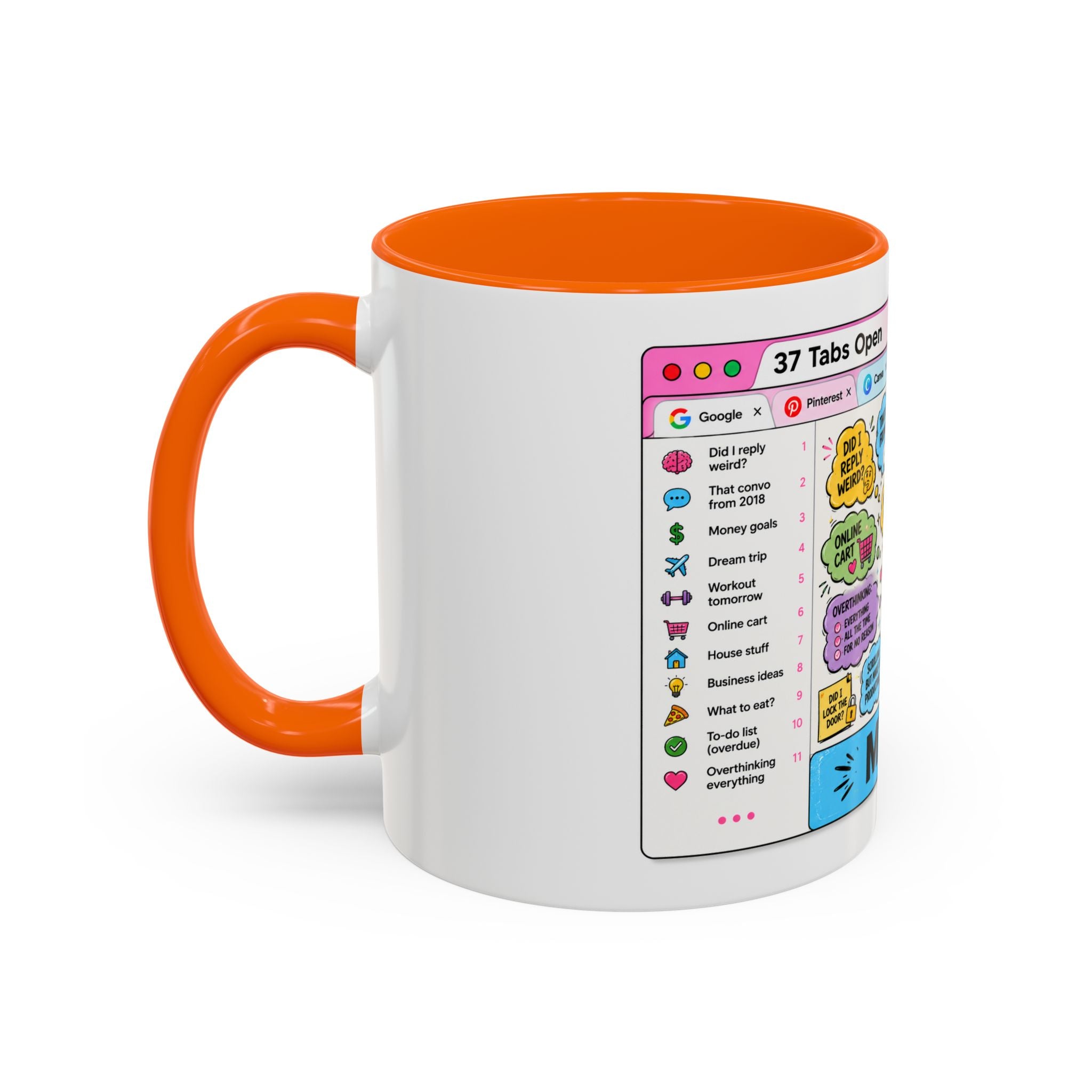 Coffee Mug — "My Brain: 37 Tabs Open" Illustrated Ceramic Accent Mug