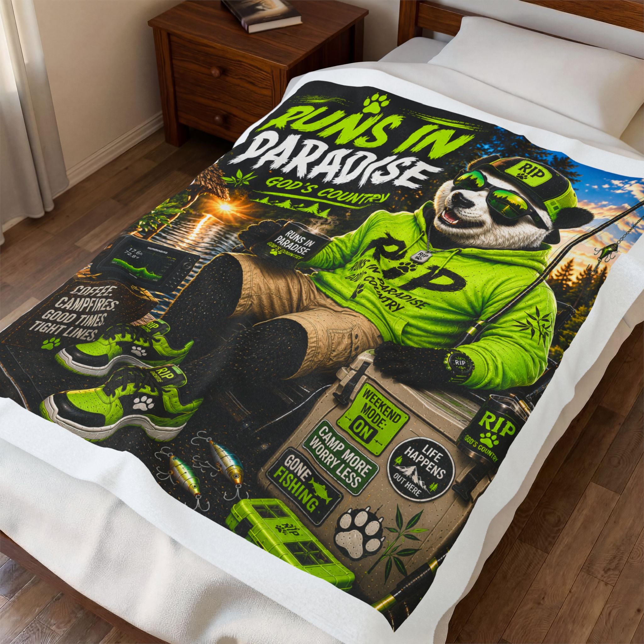 Runs In Paradise Plush Blanket — RIP the Panda Bear